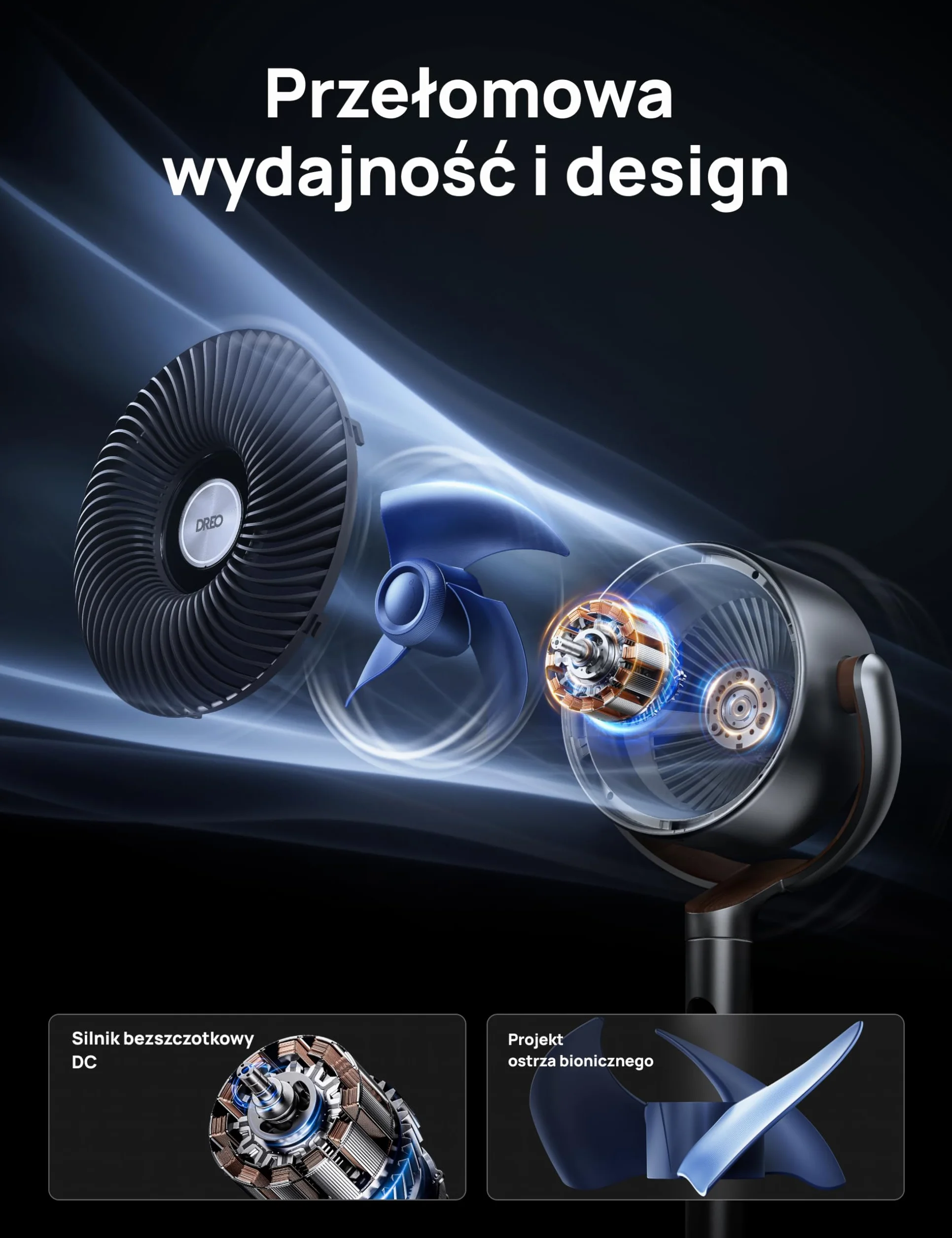 Dreo 23dB inteligentne cichy wentylator stojący, zasięg wiatru 24M, objętość powietrza 1200m³/h, turbo cyrkulator, wysokość 102CM, oscylujący wentylator 120°+120°, 6 trybów, 8 prędkości, PolyFan 502S