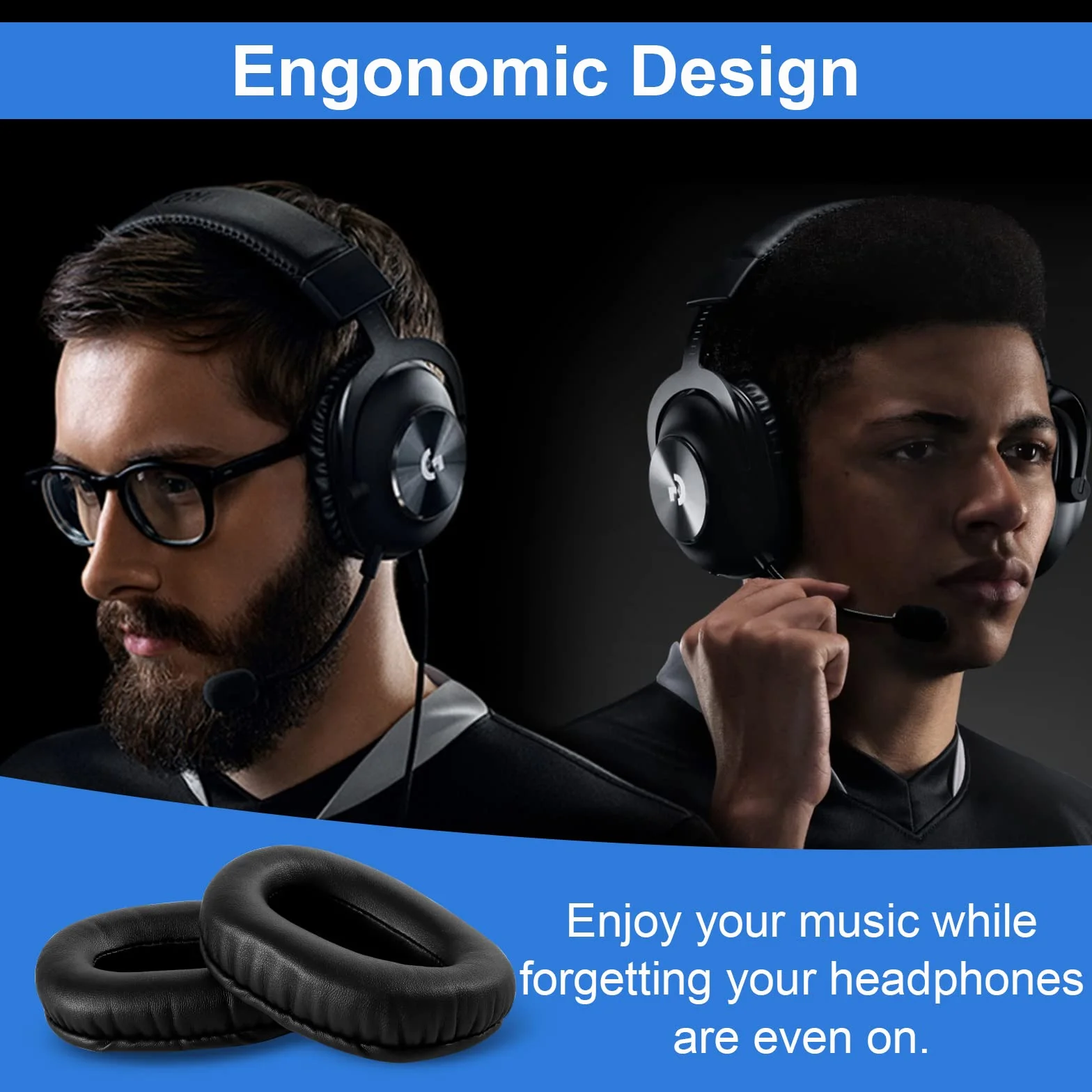 1 para zapasowych słuchawek dousznych kompatybilne z Logitech G Pro X Gamingowy zestaw słuchawkowy, czarny