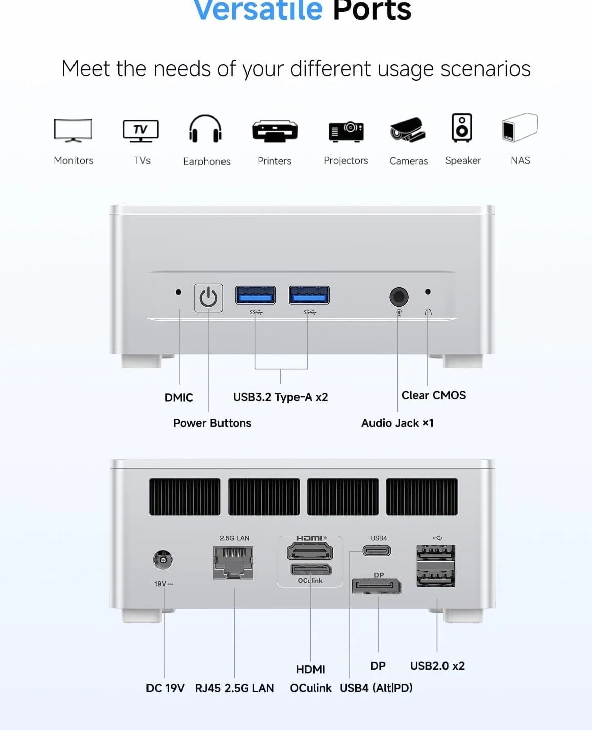 MINISFORUM UM880 Plus Mini PC, AMD Ryzen 7 8845HS (8C/16T, do 5,1 GHz), grafika Radeon 780M, OCuLink, podwójny wyświetlacz, 8K@60Hz, 5x port USB, Wi-Fi 6E, wersja bez RAM/SSD