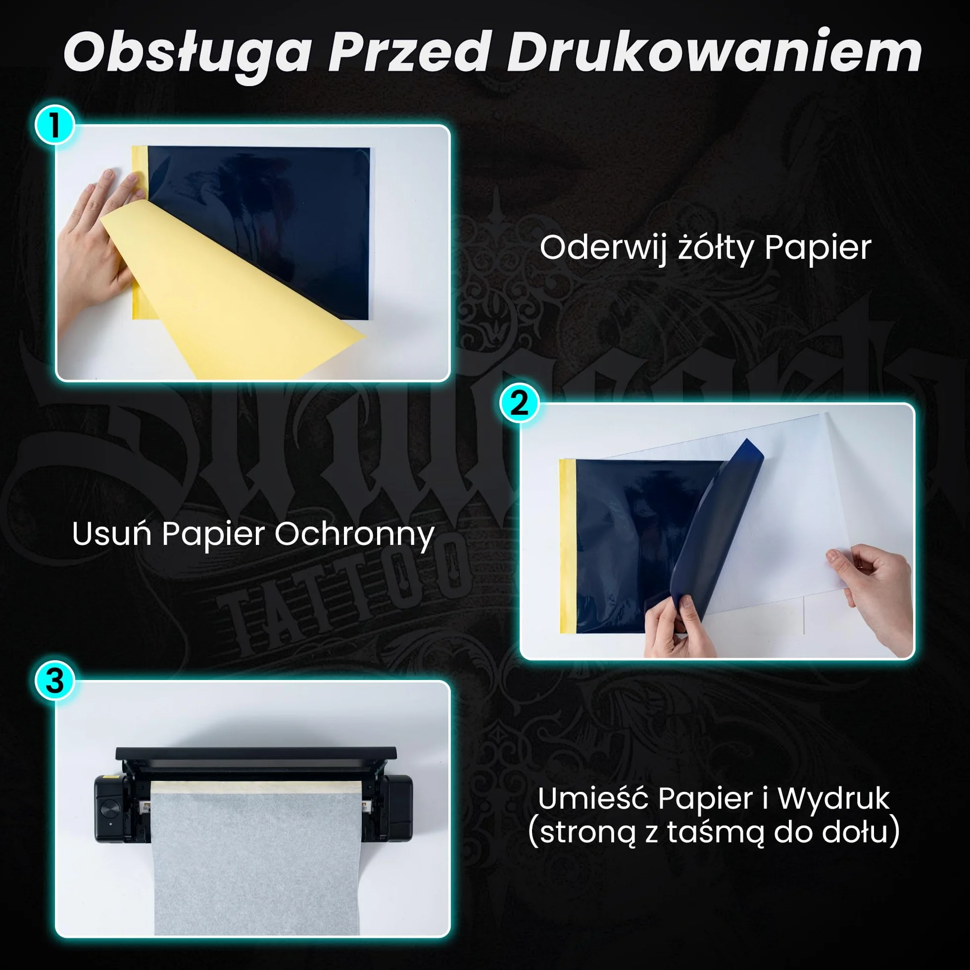 TATTMUSE Drukarka do tatuażu Bluetooth, drukarka szablonowa, 10 sztuk papieru, drukarka transferowa do tatuażu ze smartfonem, PC, drukarka termiczna dla artystów tatuażu i początkujących