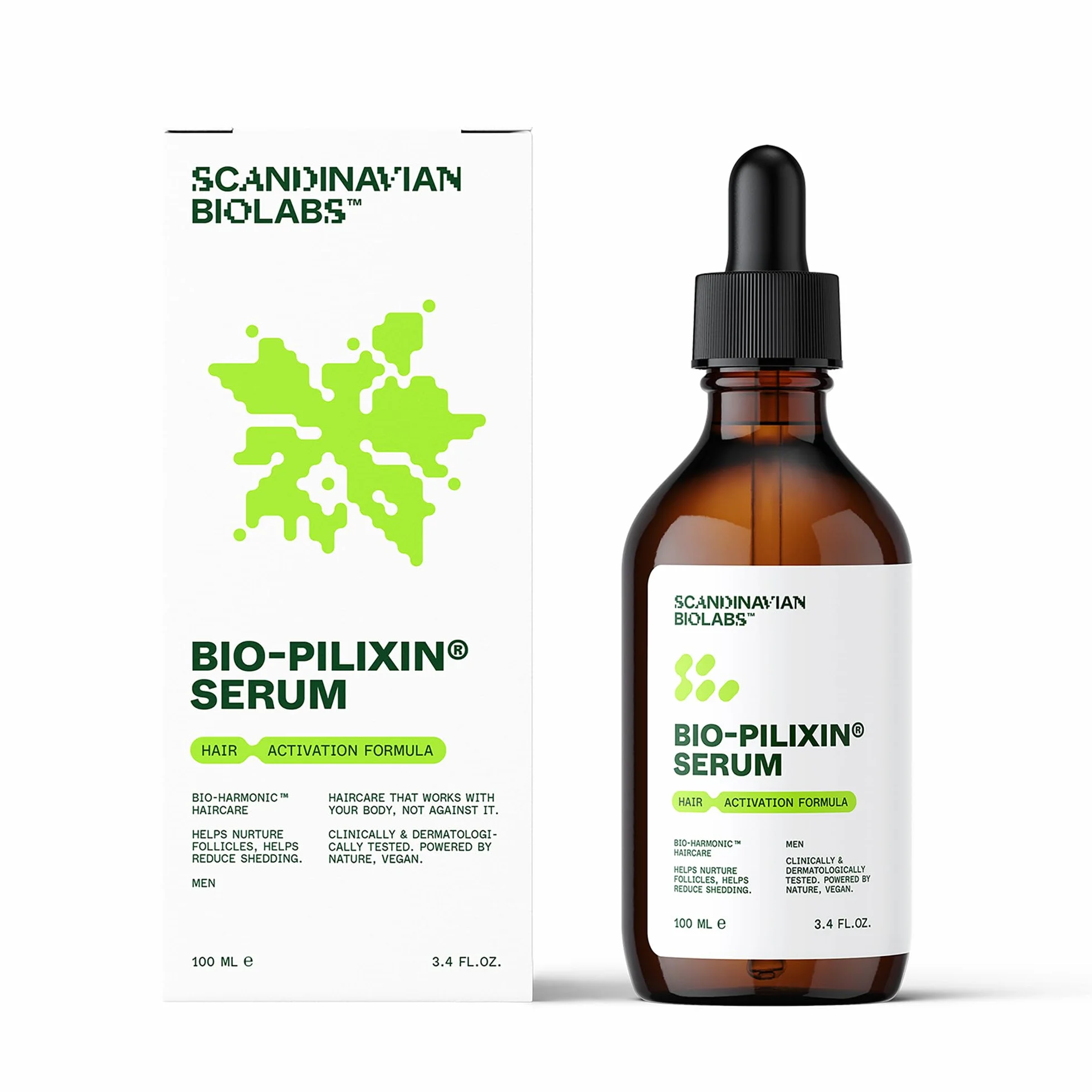 Scandinavian Biolabs Bio-Pilixin Serum dla mężczyzn - redukuje wypadanie spowodowane pęknięciami, wspomaga gęstość włosów, technologia komórek macierzystych roślin, testowane klinicznie, 100 ml