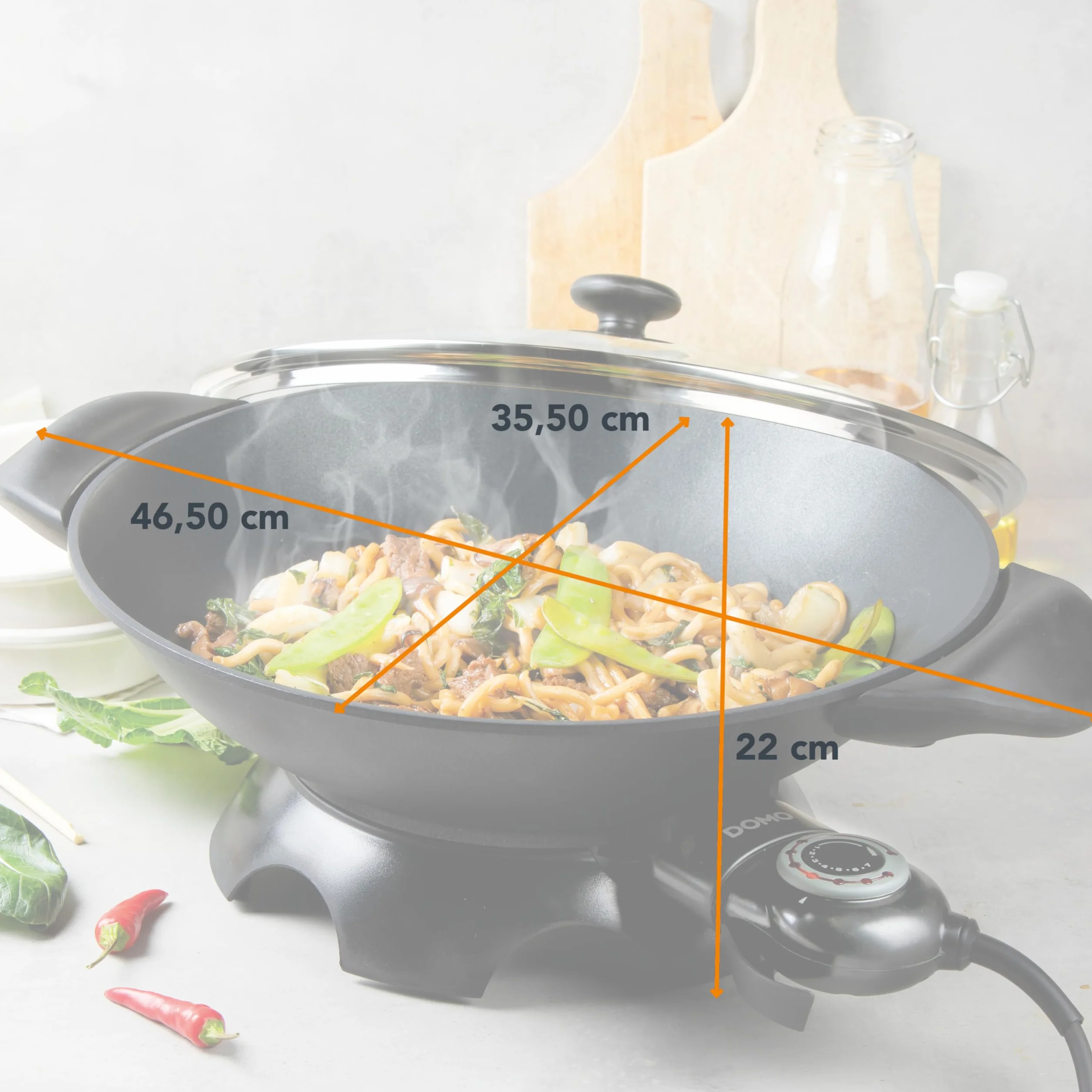 Domo DO8708W elektryczny wok, aluminium, 2200 W, 5 litrów, czarny