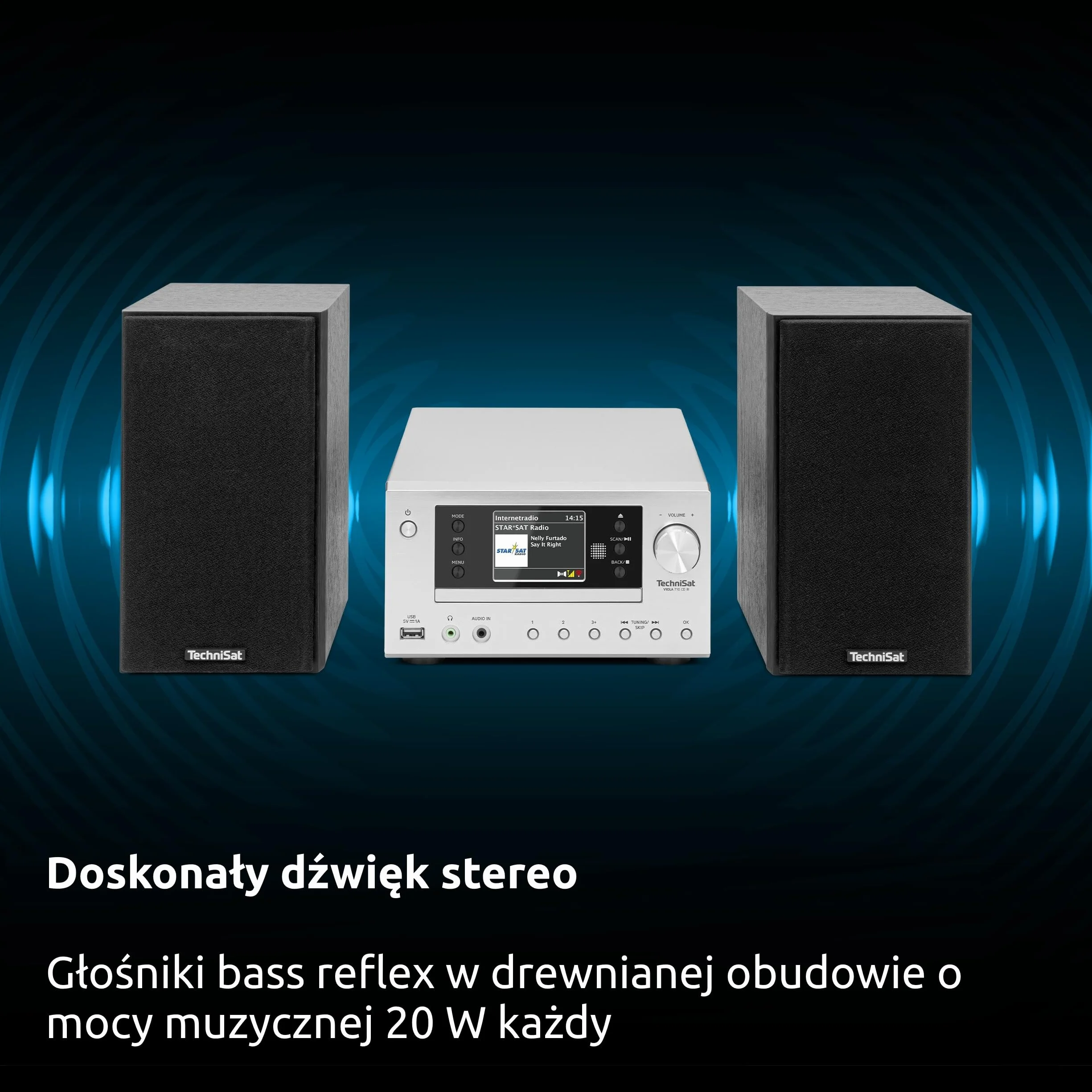 TechniSat VIOLA 710 CD IR – kompaktowy system Hi-Fi (radio internetowe, DAB+, UKW, odtwarzacz CD, Bluetooth, 2 x 20 W RMS, gniazdo słuchawkowe, budzik, wyłącznik czasowy, kompaktowy system, pilot