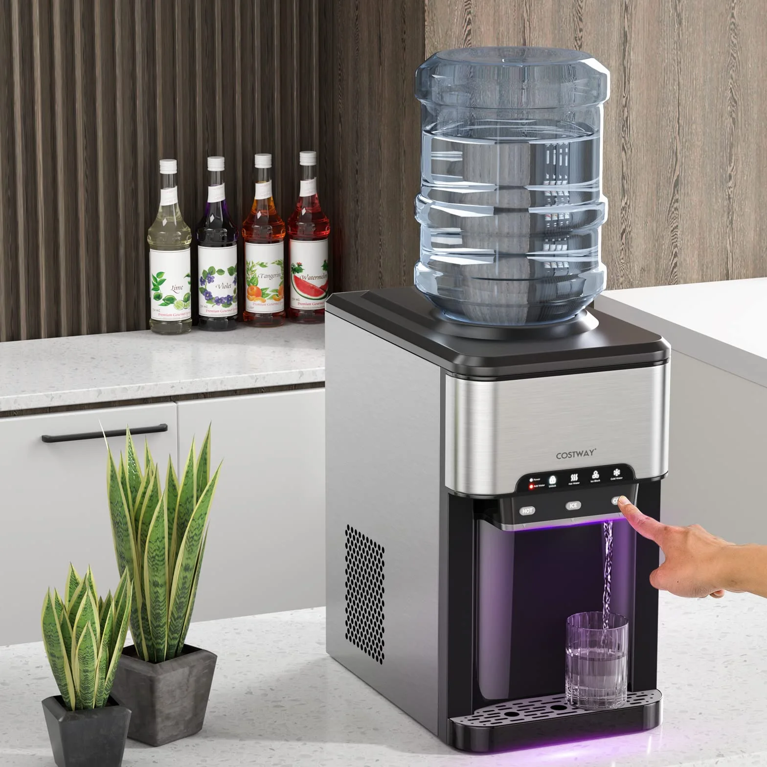 COSTWAY Maszyna do kostek lodu z gorącą i zimną wodą, 3 l, 19 kg/dzień
