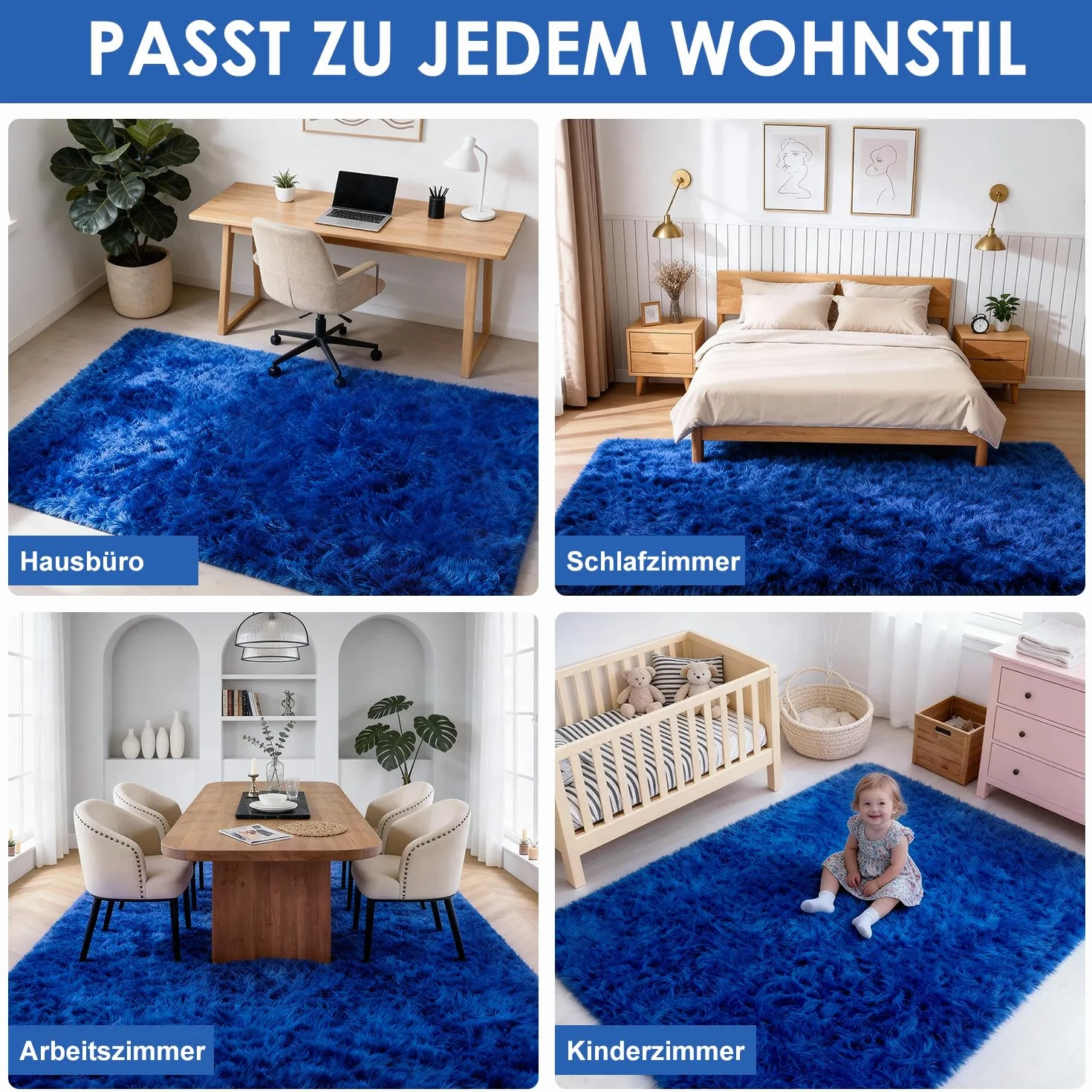 Dywan 200x300 cm niebieski antypoślizgowy wysokie runo puszysty do salonu