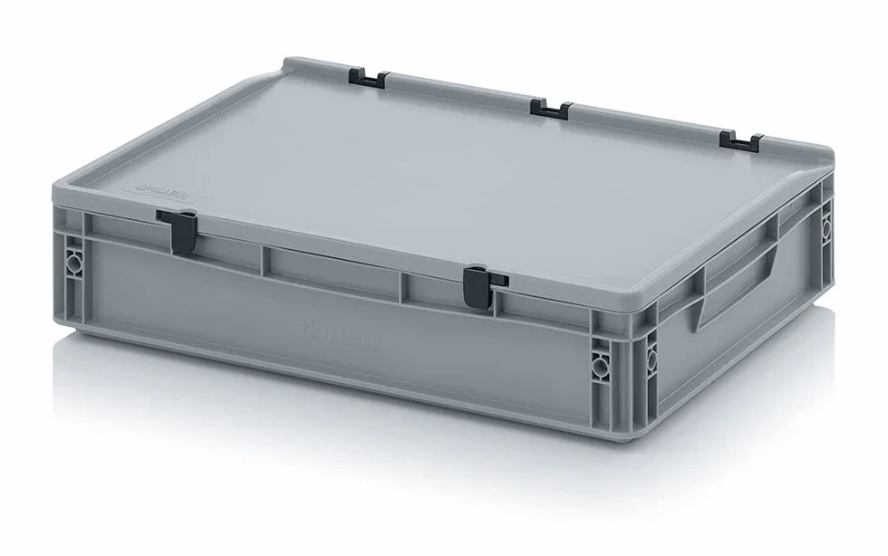 Euro Pojemnik ED 64/12 HG Auer z Pokrywką Zawiasową, Szary, 24 L, Pudełko z Tworzywa Sztucznego 60 x 40 x 13,5 cm, Zamknięte Uchwyty | Magazynowy na Żywność, Skrzynka na Kemping