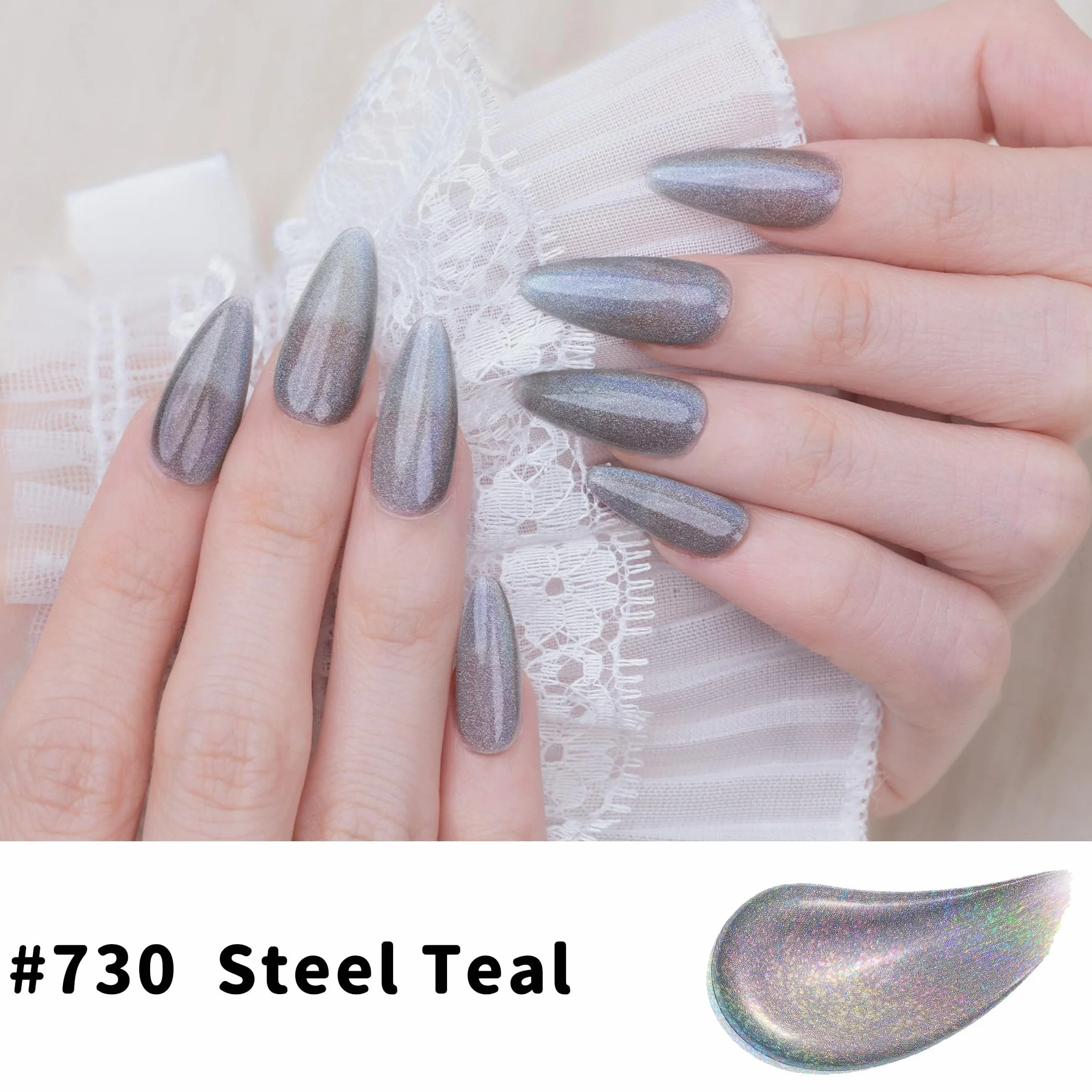Sun&Beam Nails One-Step żelowy lakier do paznokci 3 w 1, magnetyczny, 12 ml, bez bazy i powłoki wierzchniej, zalecane światło UV, łatwy do usunięcia (#730 stalowy niebieski)