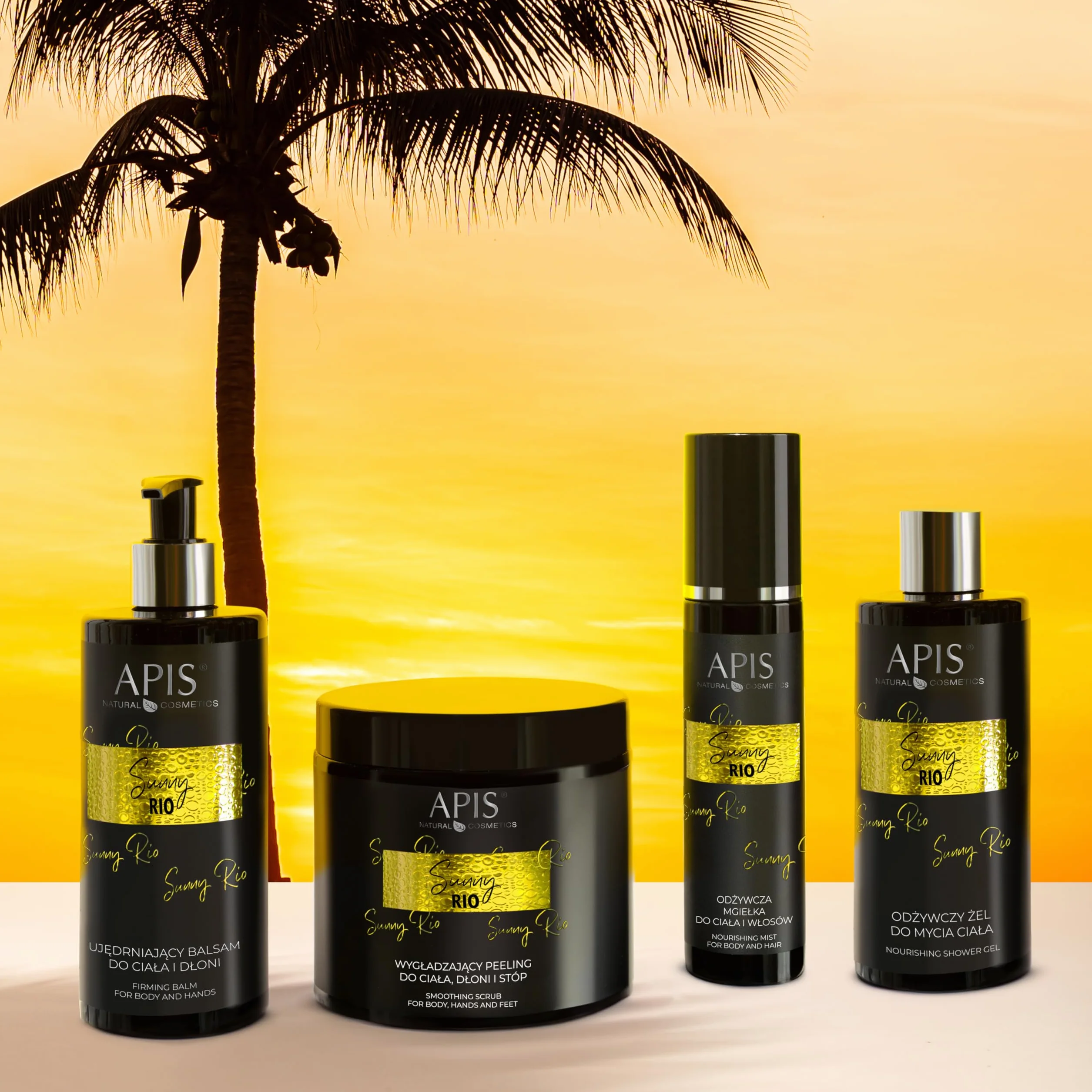 APIS SUNNY RIO spray do ciała i włosów, 150 ml, z jaśminem, migdałem, kokosem, kwasem hialuronowym i D-pantenolem – nawilżenie, pielęgnacja i tropikalny letni zapach