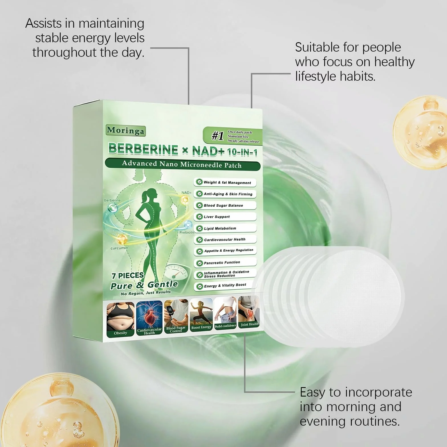 Plastry nano-mikroigłowe Moringa BERBERINE x NAD+ 10 w 1 - Globalne dobre samopoczucie i zarządzanie wagą
