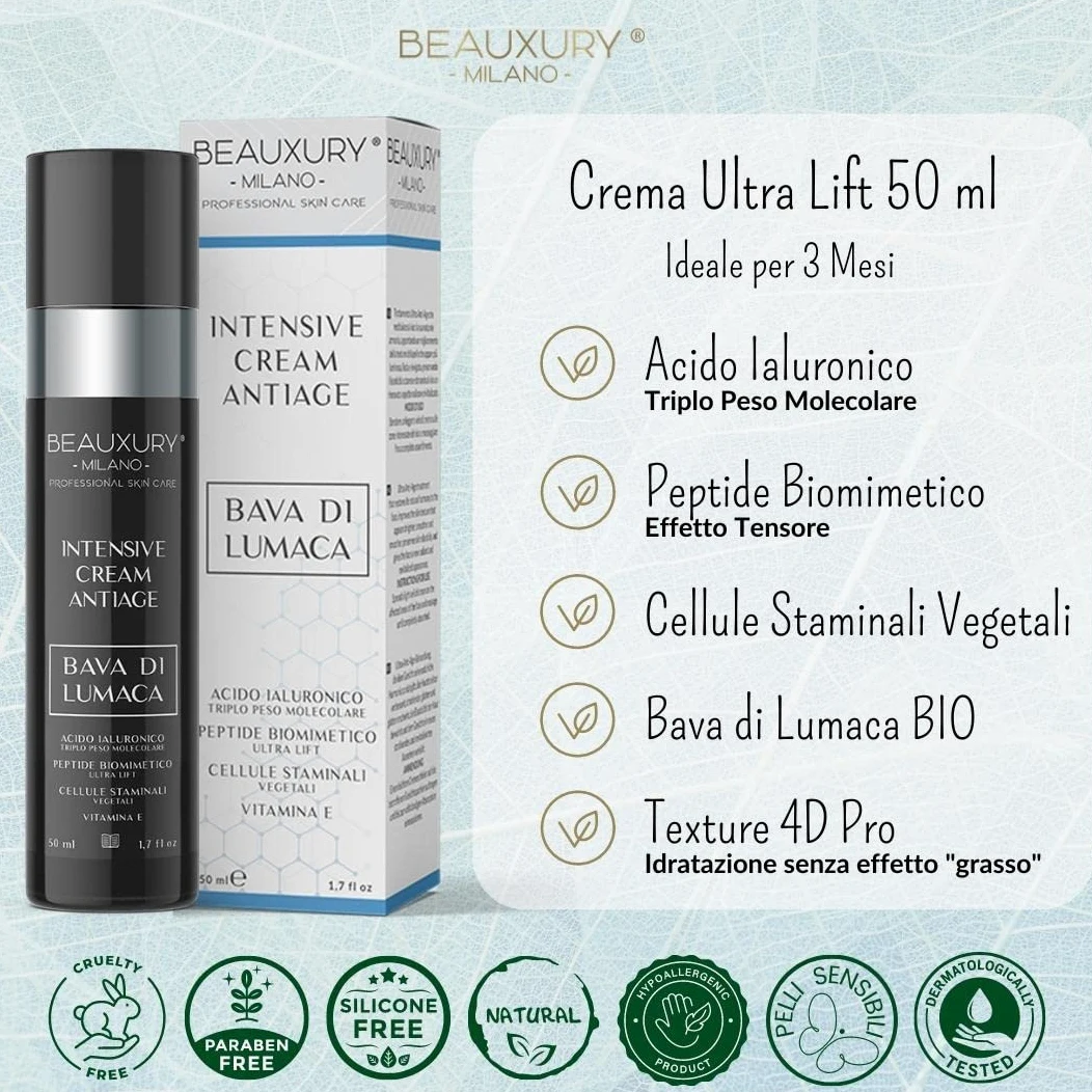 Beauxury Milano Serum przeciwzmarszczkowe do twarzy ze ślimakiem 90% i kremem przeciw starzeniu, efekt unoszący się i unoszący się z kwasem hialuronowym – zestaw Normalizujący Sebo, idealny do skóry