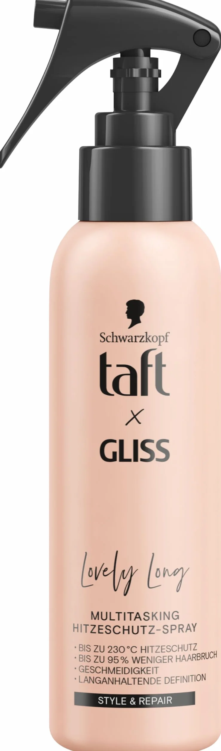 Taft x Gliss Lovely Long spray chroniący przed wysoką temperaturą (150 ml), wielozadaniowy spray zapewnia ochronę przed wysoką temperaturą do 230°, ochronę przed rozdwajaniem się końcówek i długo