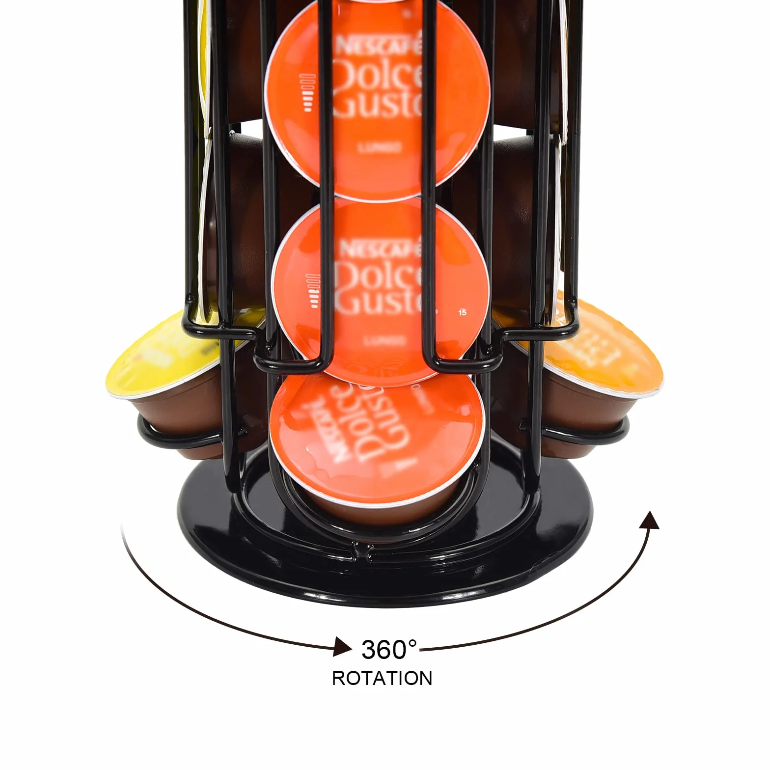 Uchwyt na kapsułki do kawy,kompatybilny z 32 kapsułkami Dolce Gusto, obracany o 360° i antypoślizgowy, dozownik kapsułek, czarny.