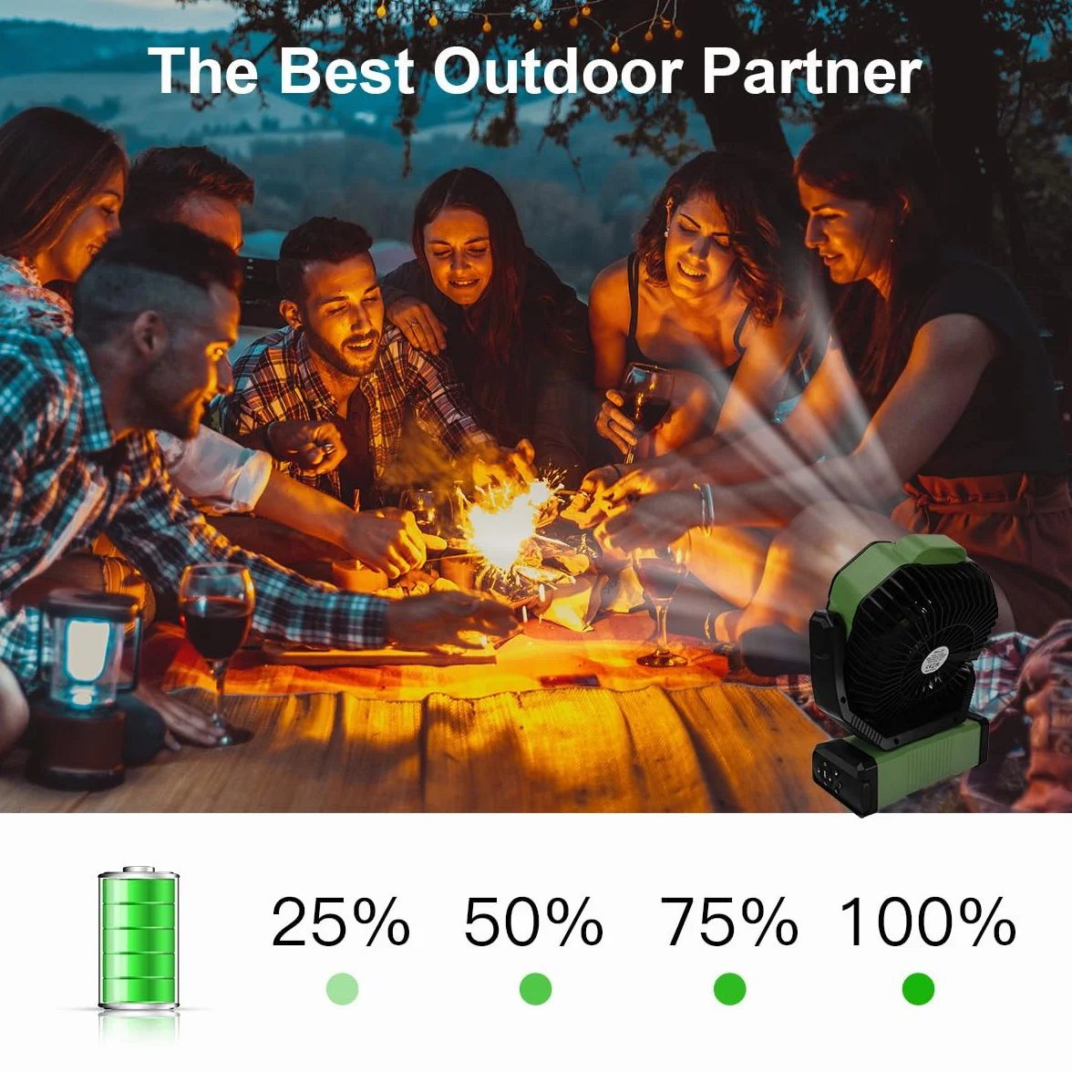 ELZO 20000mAh Wentylator kempingowy LED z pilotem, obrót 270°, USB