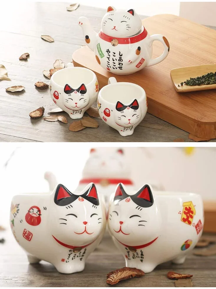 Szczęśliwy kot porcelanowy zestaw do herbaty kreatywny ceramiczny dzbanek do herbaty z filtrem piękny kot czajniczek kubek
