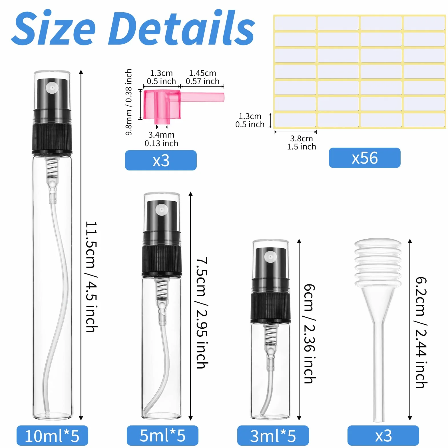 MELLIEX 15 szt. Puste perfumy z rozpylaczem do wielokrotnego napełniania, mini szklana butelka w sprayu do próbek perfum, rozpylacze kosmetyczne, (3 ml, 5 ml, 10 ml) Czarny