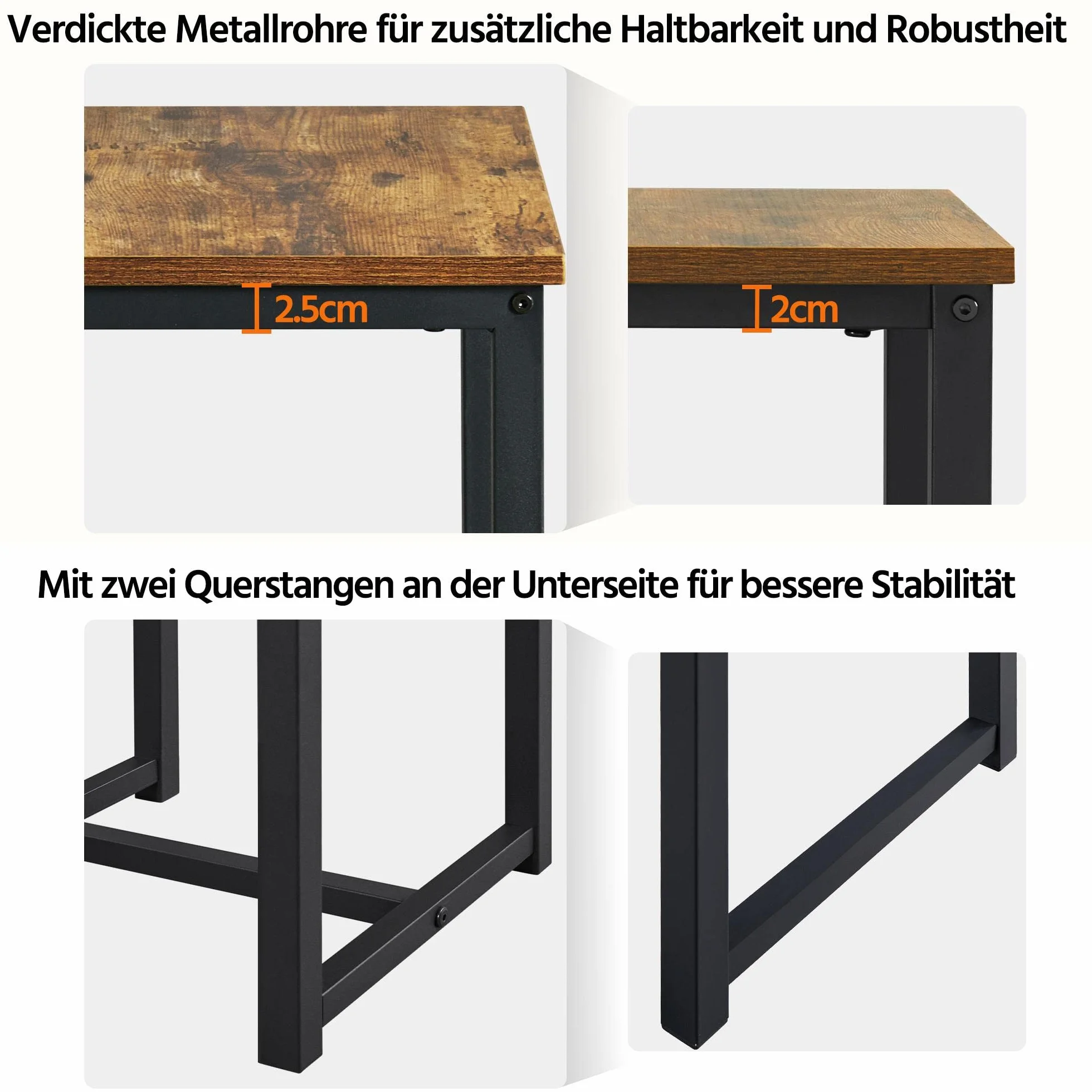 Yaheetech Zestaw Stołów Barowych z 2 Stołkami 90 x 60 x 75 cm Drewniany Brązowo-Czarny