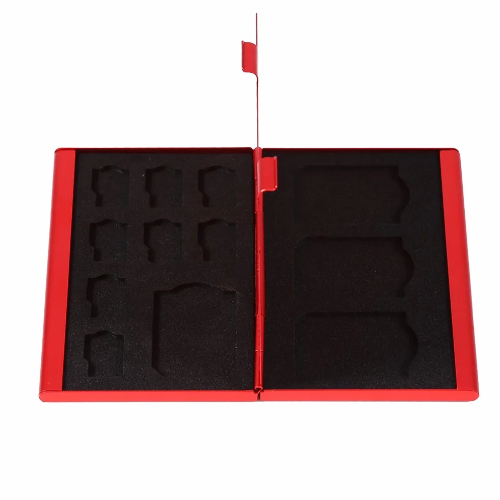 12-krotna aluminiowa obudowa do przechowywania kart i uchwytu na karty pamięci TF, 3,66" x 2,36" x 0,39" (czerwona)