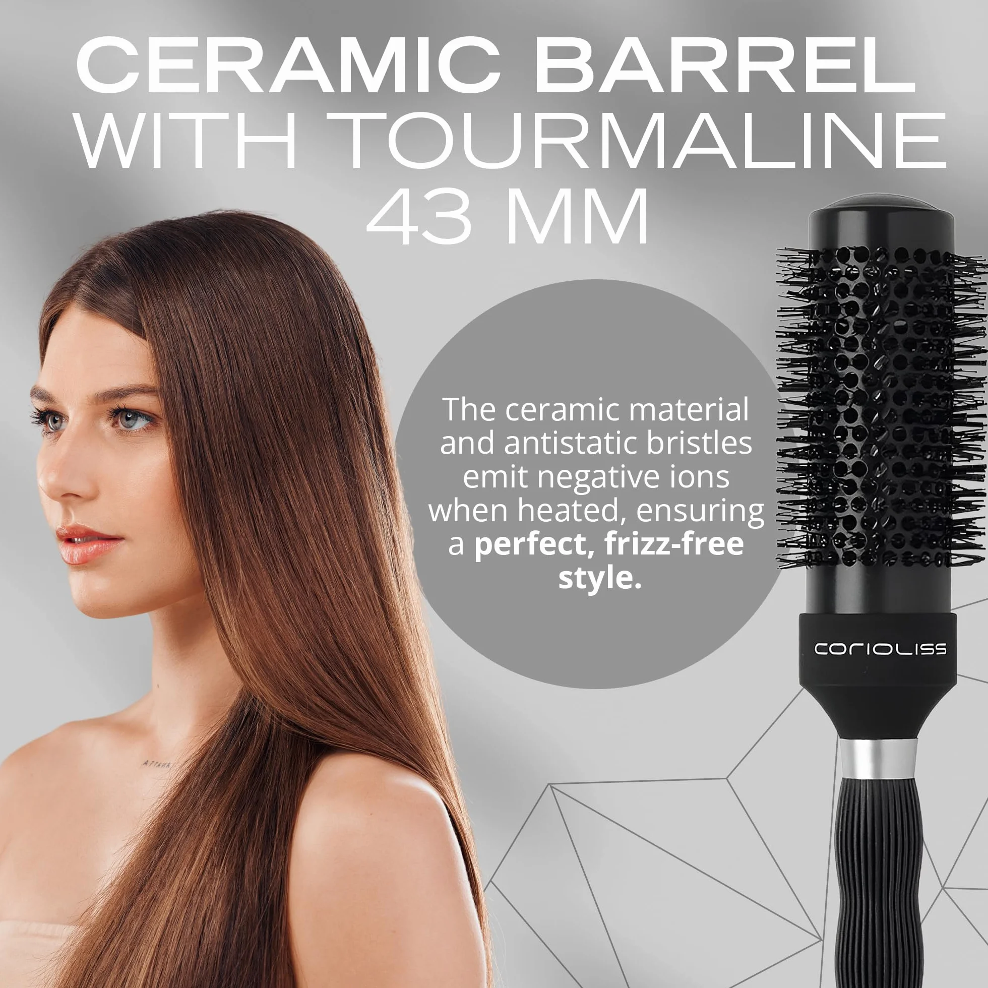 Corioliss Brush Black | Szczotka do włosów dla kobiet | Termochromiczna szczotka ceramiczna | Idealny do bardzo długich i grubych włosów | 43 mm