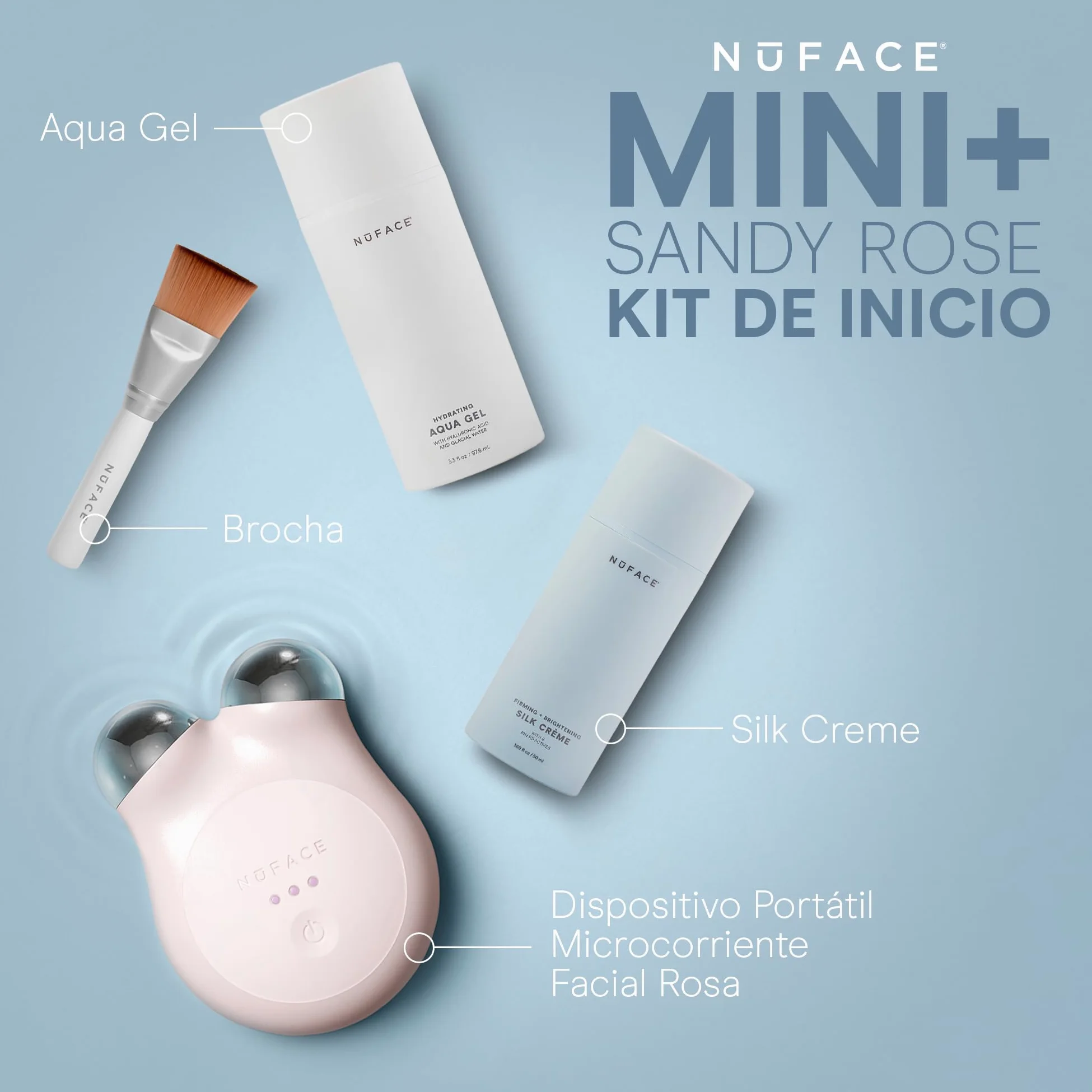 NuFACE MINI+ Zestaw mikroprądowych urządzeń do twarzy – oczyszczone przez FDA urządzenie do modelowania twarzy i ujędrniania skóry do konturowania i tonowania + mikroprądowy aktywator żelowy, jedwabny