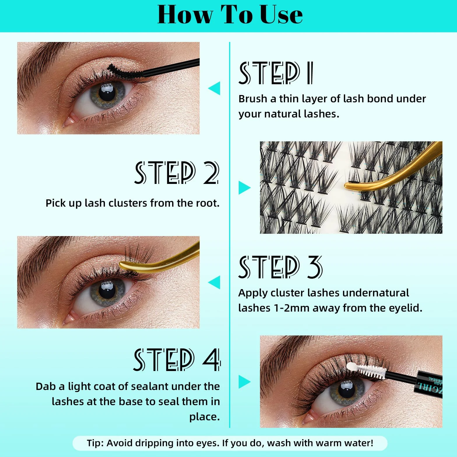 Dopinki do rzęs "zrób to sam" Cluster Lashes, 280 szt., lewe i prawe rzęsy, pojedyncze rzęsy 40D, D Curl Cluster, przedłużenie rzęs do samodzielnego stosowania, cienka taśma, kocie oko (40D, mieszanka