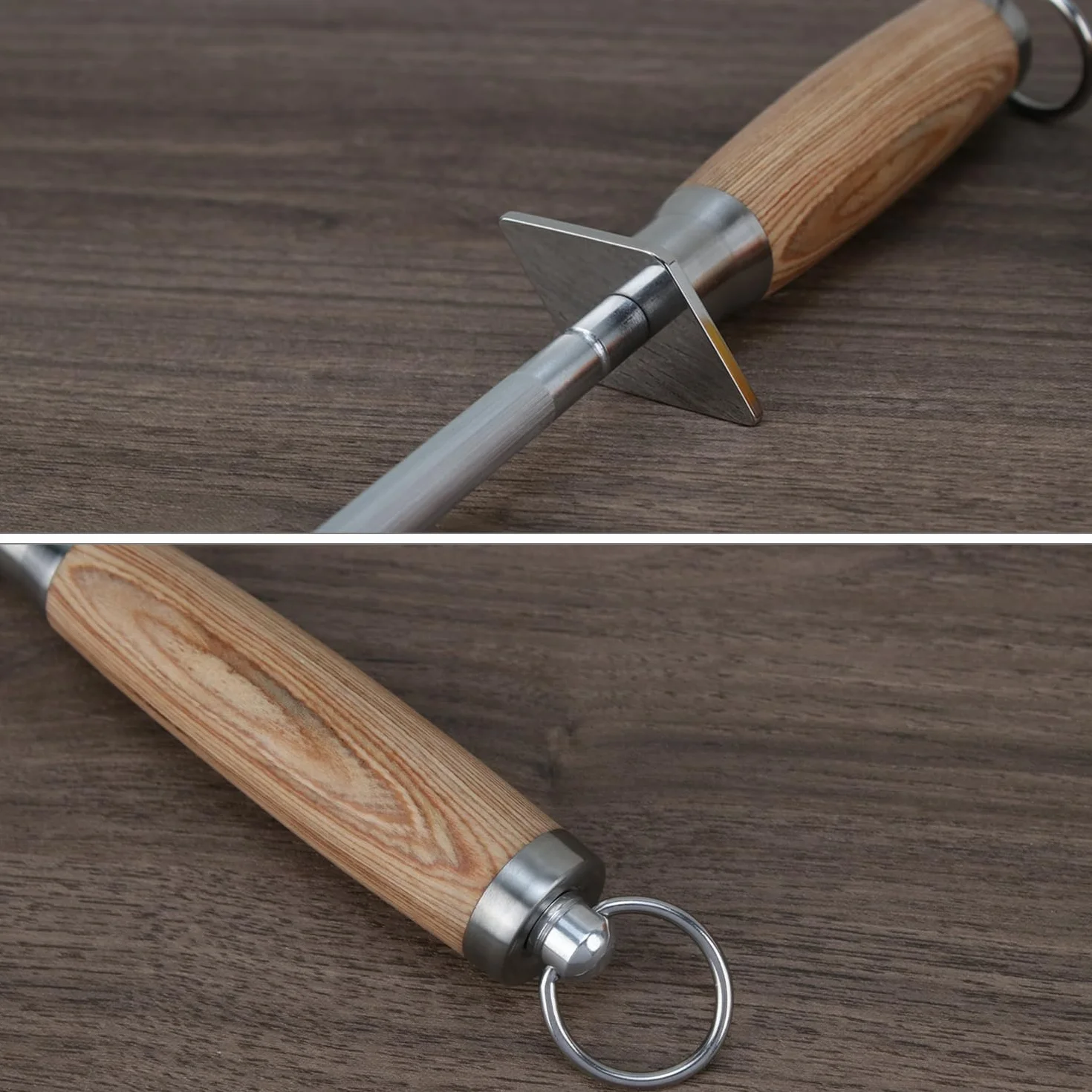 QWORK Pręt do honowania 38 cm stalowy z uchwytem do ostrzenia sztućców