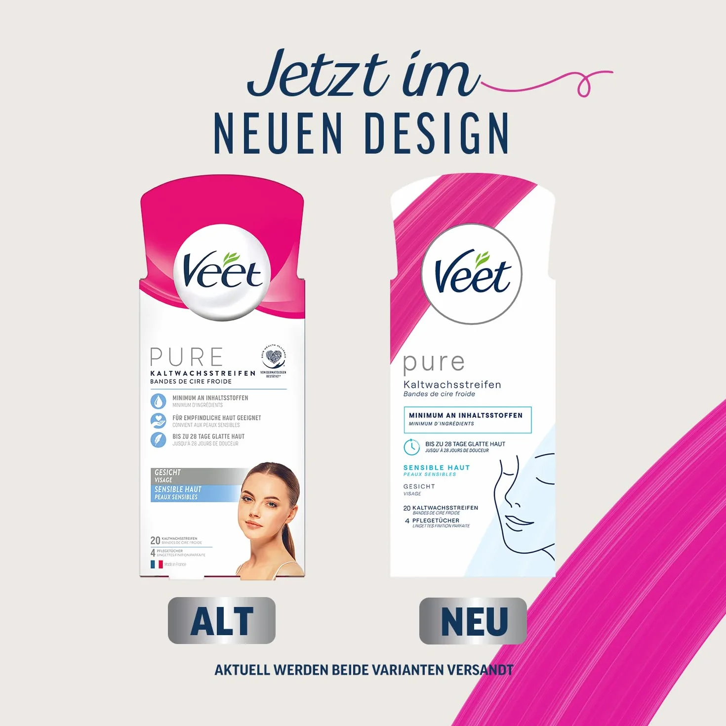 Veet Pure paski z zimnego wosku – odpowiednie do skóry wrażliwej – do twarzy – gładka skóra do 28 dni – 10 podwójnych pasków = 20 pojedynczych pasków