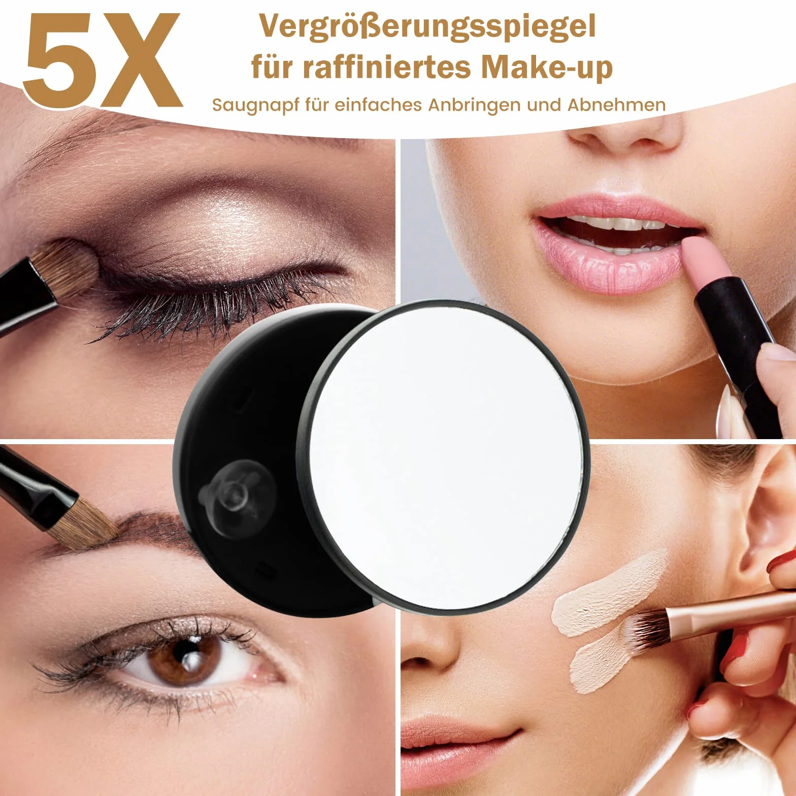 COSTWAY Lusterko do makijażu z 3 kolorami światła, lustro Hollywood z 5-krotnym powiększeniem, oświetlenie, regulowana jasność, 360° obrotowe lusterko do makijażu, sterowanie dotykowe, lustro