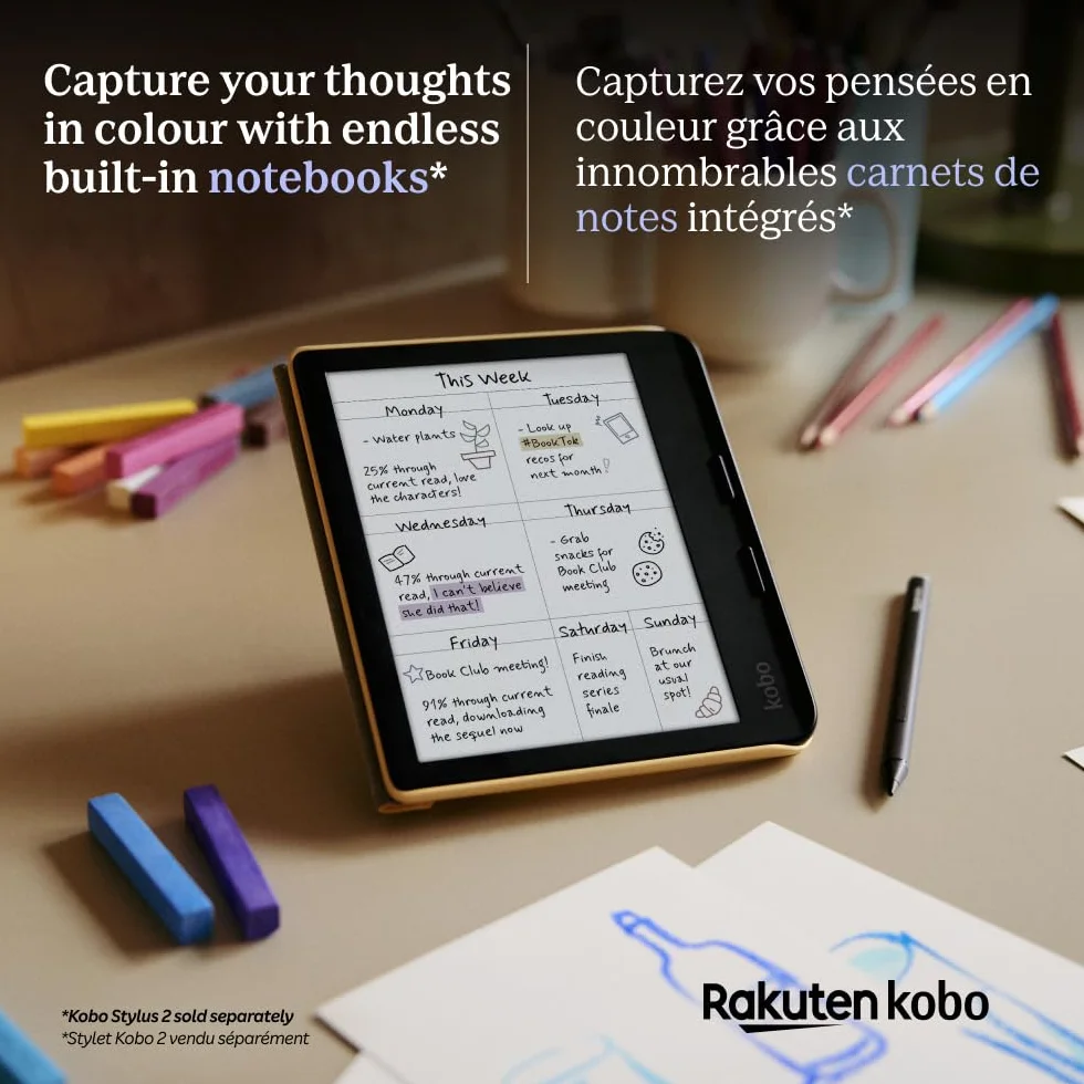 Kobo Libra Colour | eReader | E Ink Kaleido™ 3 7" kolorowy wyświetlacz antyrefleksyjny | Tryb ciemny | Audiobooki | Wodoodporny (biały)