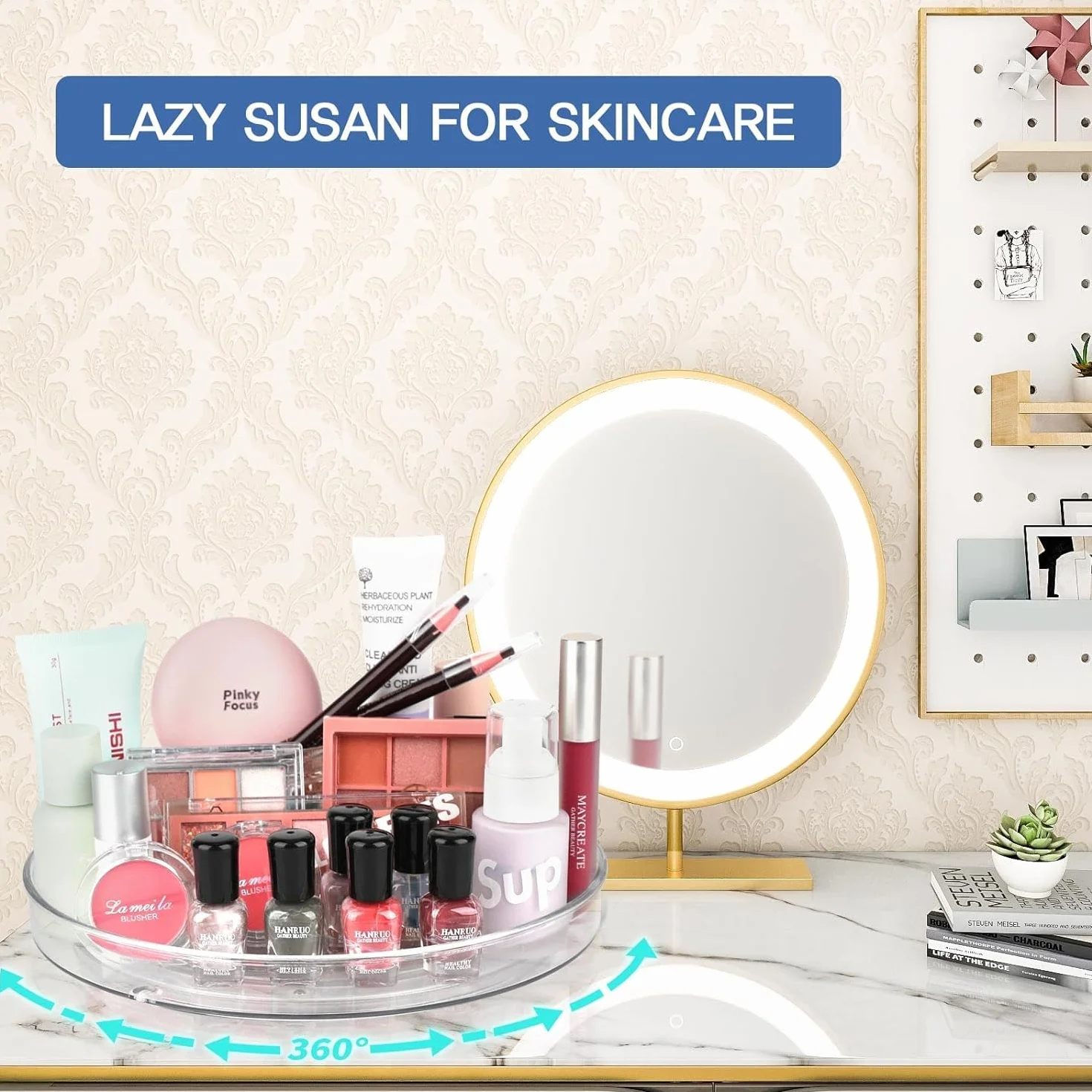 Obrotowy organizer do lodówki Drehteller Lazy Susan 23,5cm 360° okrągły uchwyt na przyprawy przezroczysty