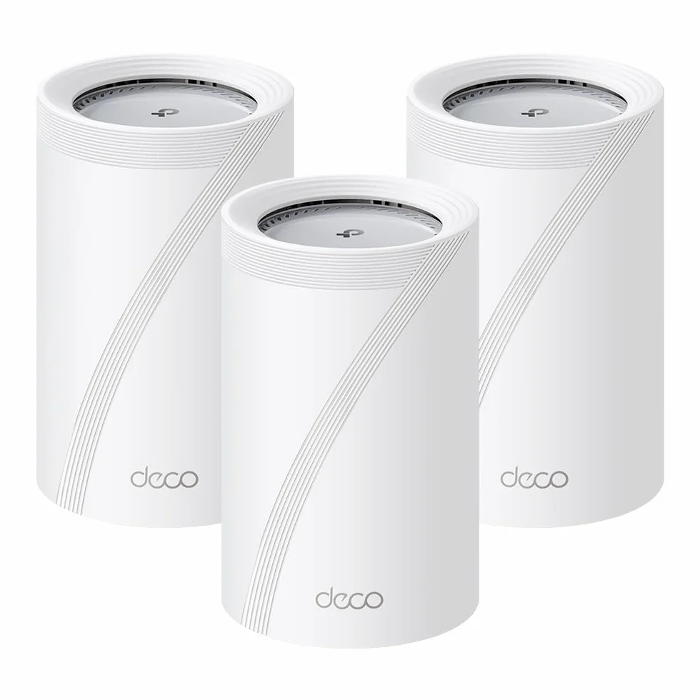 TP-Link WiFi 7 Deco BE65 Pro Router Mesh WiFi, BE9300 Mbps Tri-Band, kanały 320 MHz, 2 porty 5 Gb/s, port 2,5 Gb/s, Alexa, HomeShield, MLO, współpracuje z każdym ISP i modemem, 4 anteny wewnętrzne, 3