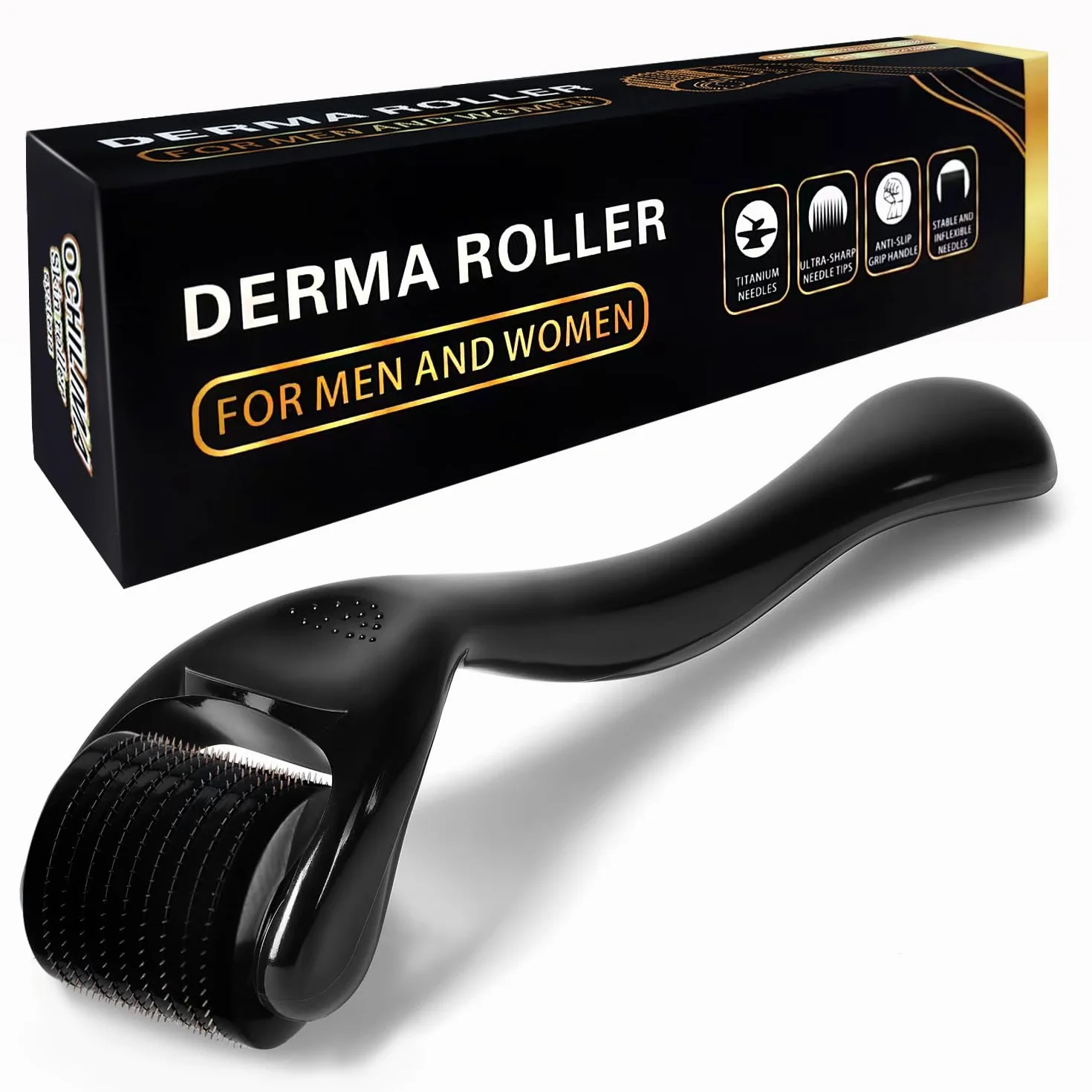 Wałek do brody 0,3 mm – 540 Titan Derma roller do brody i porostu włosów, wałek z mikroigłami do twarzy, skóry głowy i ciała, tytanowe igły dla mężczyzn i kobiet – wałek do blizn z efektem
