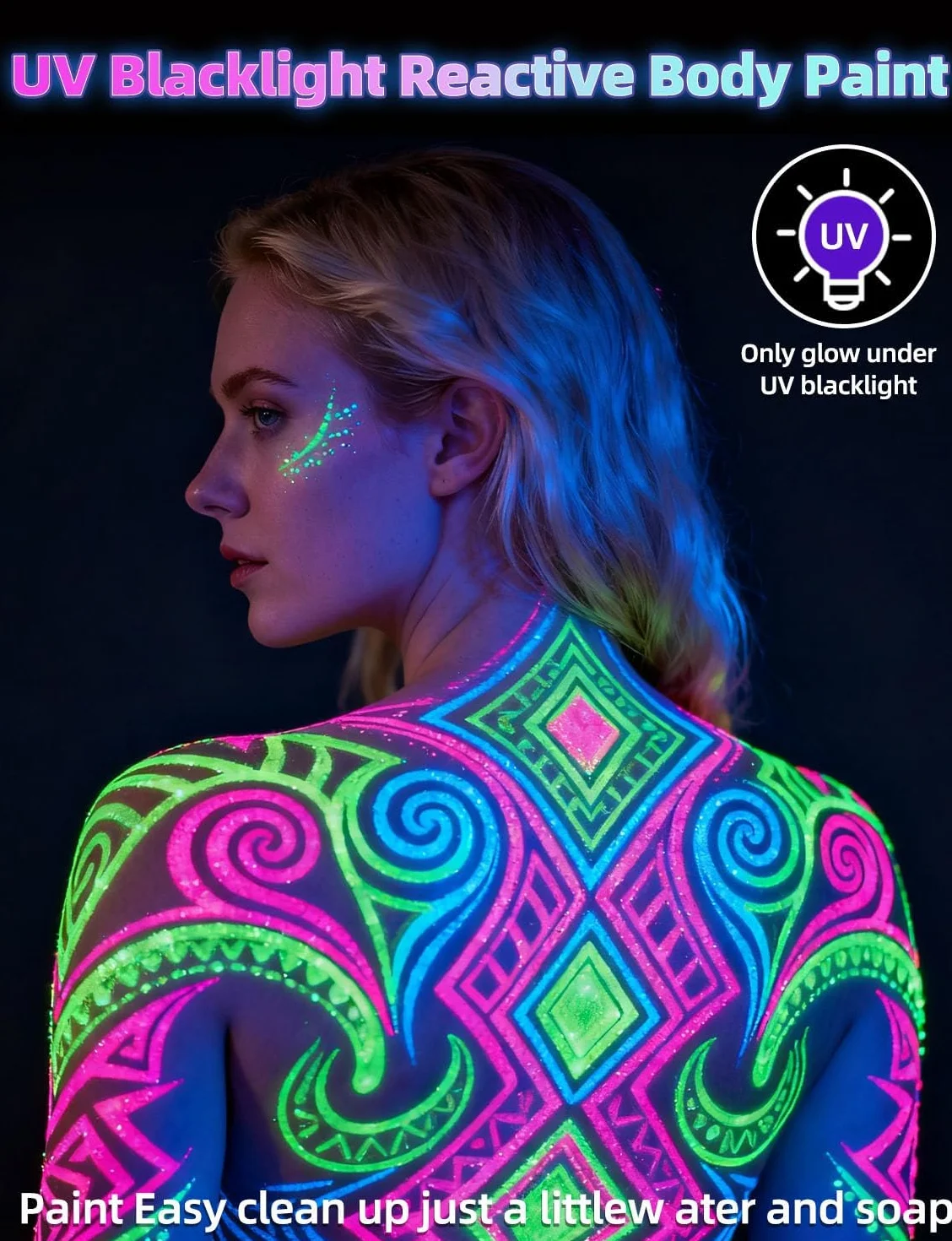[6 x 28 ml] iLC farba do ciała i malowania twarzy, światło UV, fluorescencyjne, neonowe kolory do malowania ciała
