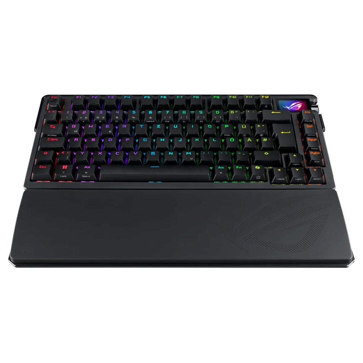 ASUS ROG Azoth Extreme klawiatura do gier 75% (układ QWERTZ, mechaniczne przełączniki ROG NX, ekran dotykowy OLED, potrójne pokrętło sterujące, bezprzewodowa przez Bluetooth, 2,4 GHz RF bezprzewodowa