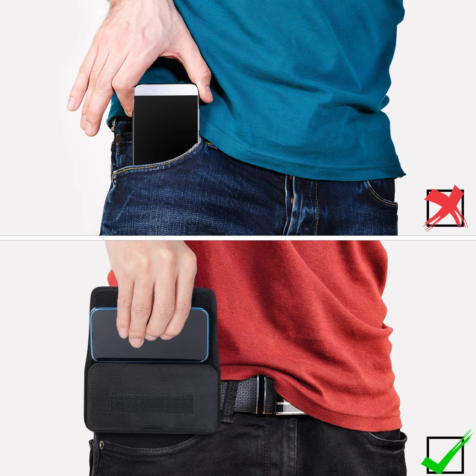 Etui na telefon komórkowy z paskiem, smartfon, etui na telefon komórkowy z klipsem do paska, poziomo kompatybilne smartfony o przekątnej ekranu od 5,8 do 6,67 cala, kolor czarny