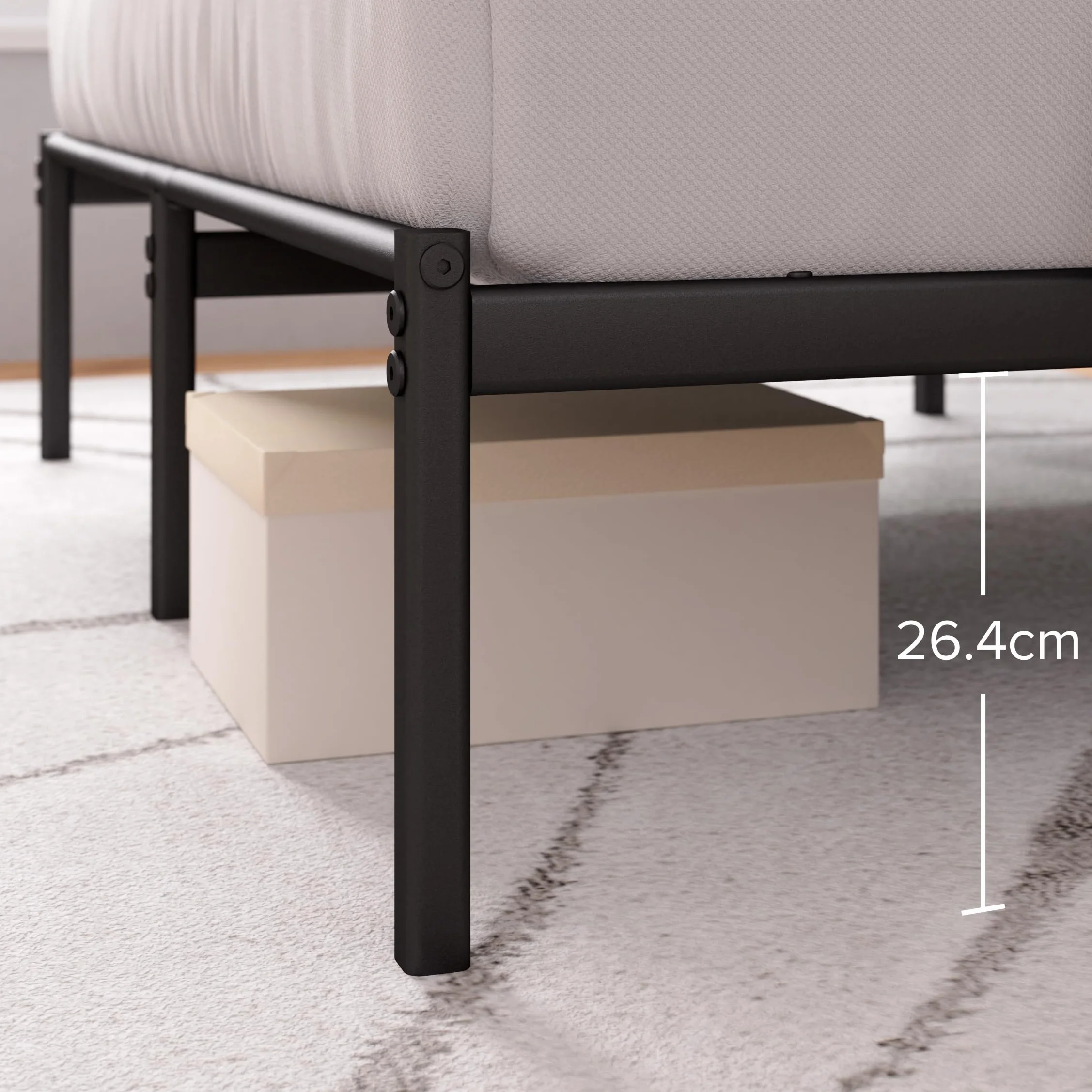 Zinus Justin Łóżko 200 x 140 cm – 35 cm wysokości – metalowa rama łóżka z zagłówkiem – metalowe łóżko ze stelażem – nie wymaga łóżka kontynentalnego, wolna przestrzeń pod łóżkiem, nowoczesne