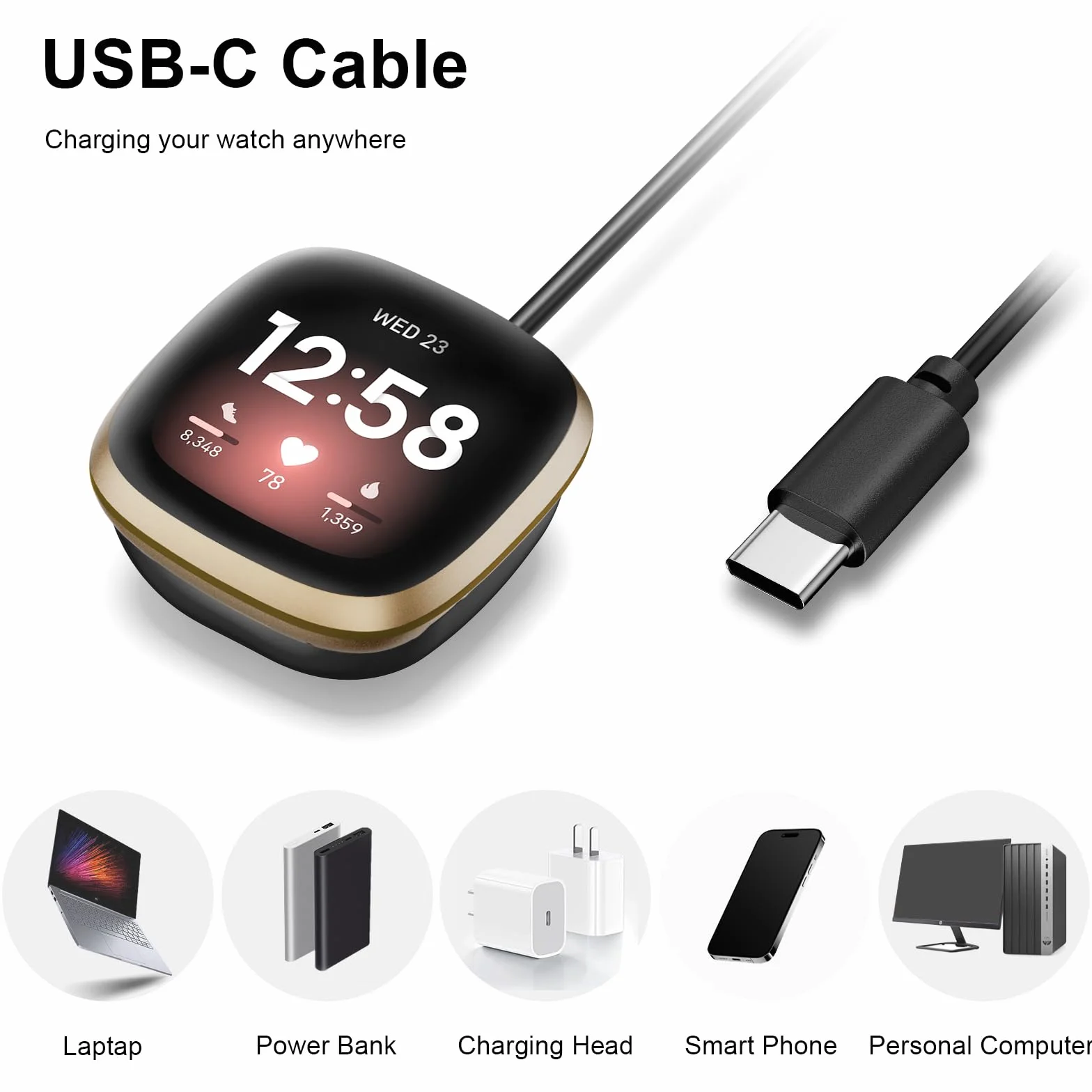 Tobfit Kabel do ładowania do Fitbit Versa 4 Fitbit Versa 3, USB C Charger Cable kabel do ładowania do Versa 3/Versa 4 (50 cm)