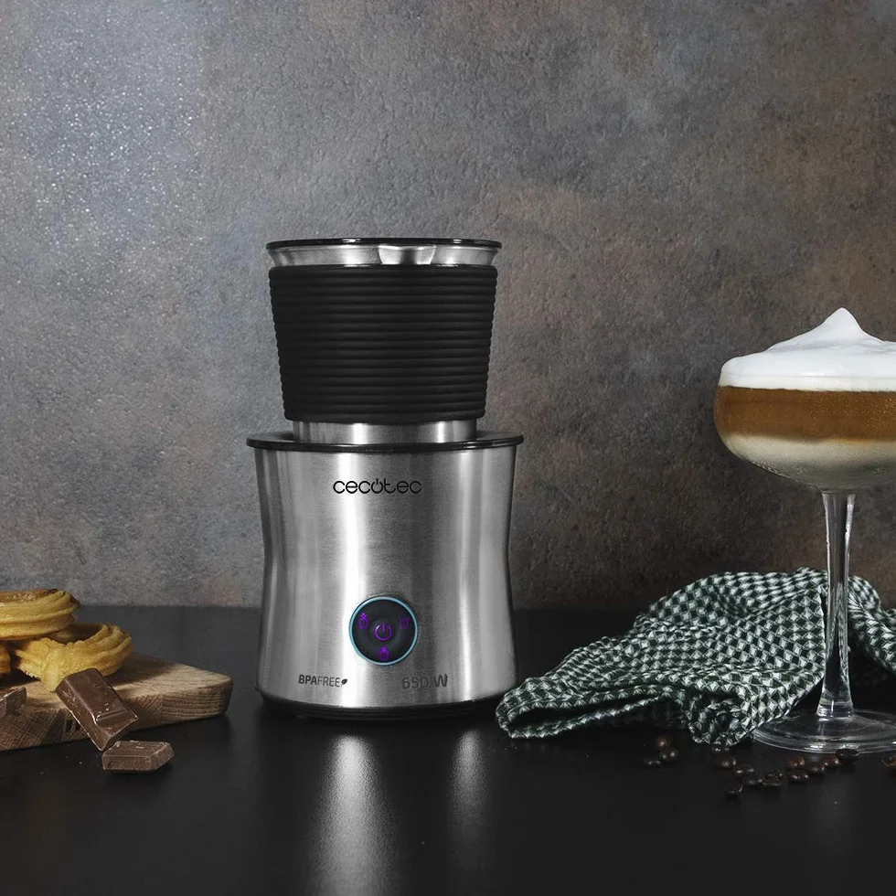 Cecotec Moca Spume 5000 spieniacz do mleka, 650 W, pojemność 400 ml, 4 tryby pracy, przygotowanie gorącej czekolady, dzbanek ze stali nierdzewnej, podstawa antypoślizgowa 360°