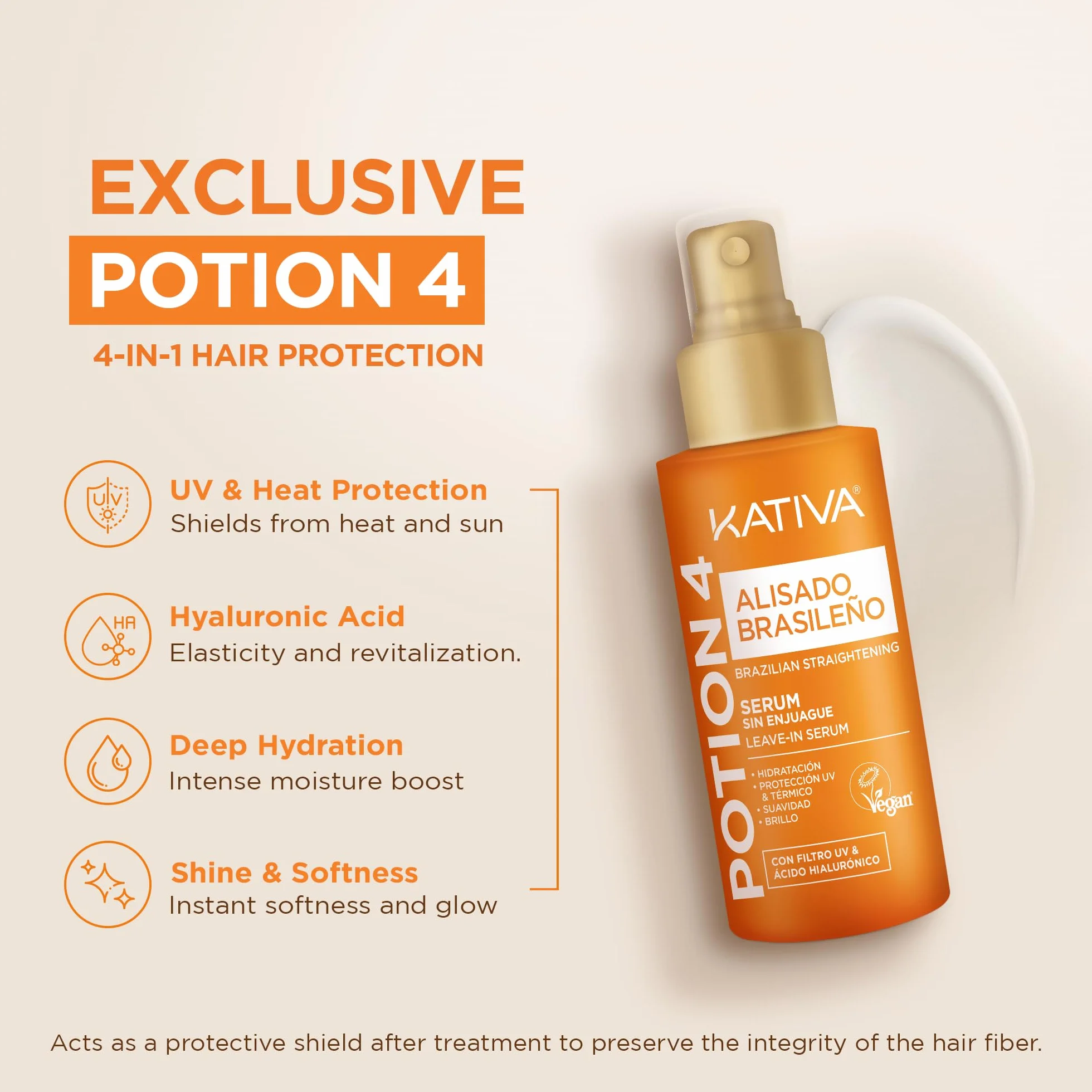 KATIVA Premium Brazylijskie Prostowanie Włosów | Nowa Formuła z Kwasem Hialuronowym | Serum Bez Spłukiwania | Do 12 Tygodni Gładkich Włosów | Wegańskie & Cruelty-Free