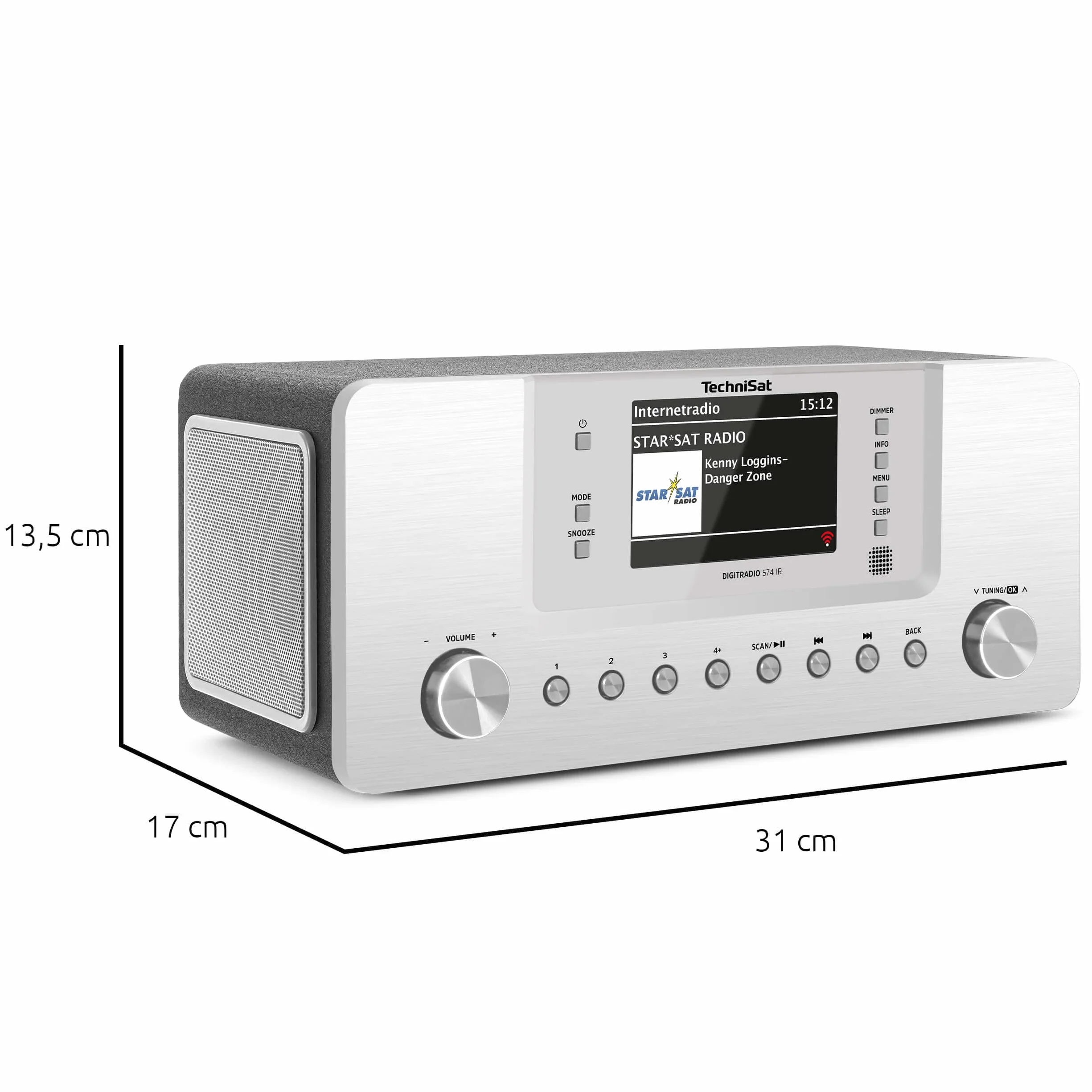 TechniSat DIGITRADIO 574 IR - radio internetowe stereo (DAB+, FM, WLAN, streaming audio Bluetooth, 4-calowy kolorowy wyświetlacz, USB, wejście AUX, gniazdo słuchawkowe, budzik, 10 W, aplikacja/pilot)