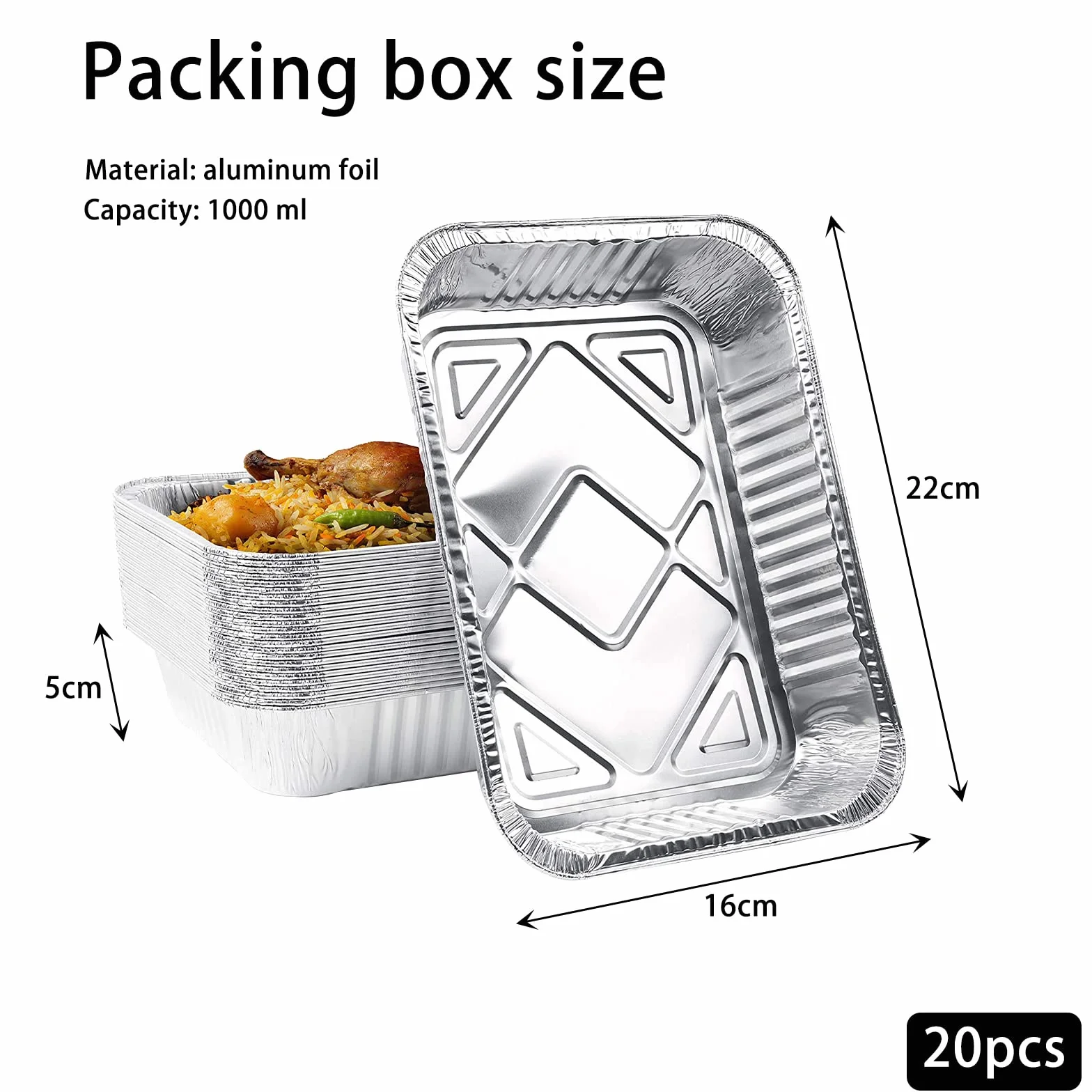 Aluminiowe pojemniki do przechowywania z pokrywką, 1000 ml, średniej wielkości, jednorazowe, do pieczenia, grillowania, pieczenia, na wynos, gotowania, zamrażarki, 21,5 x 16 x 5 cm