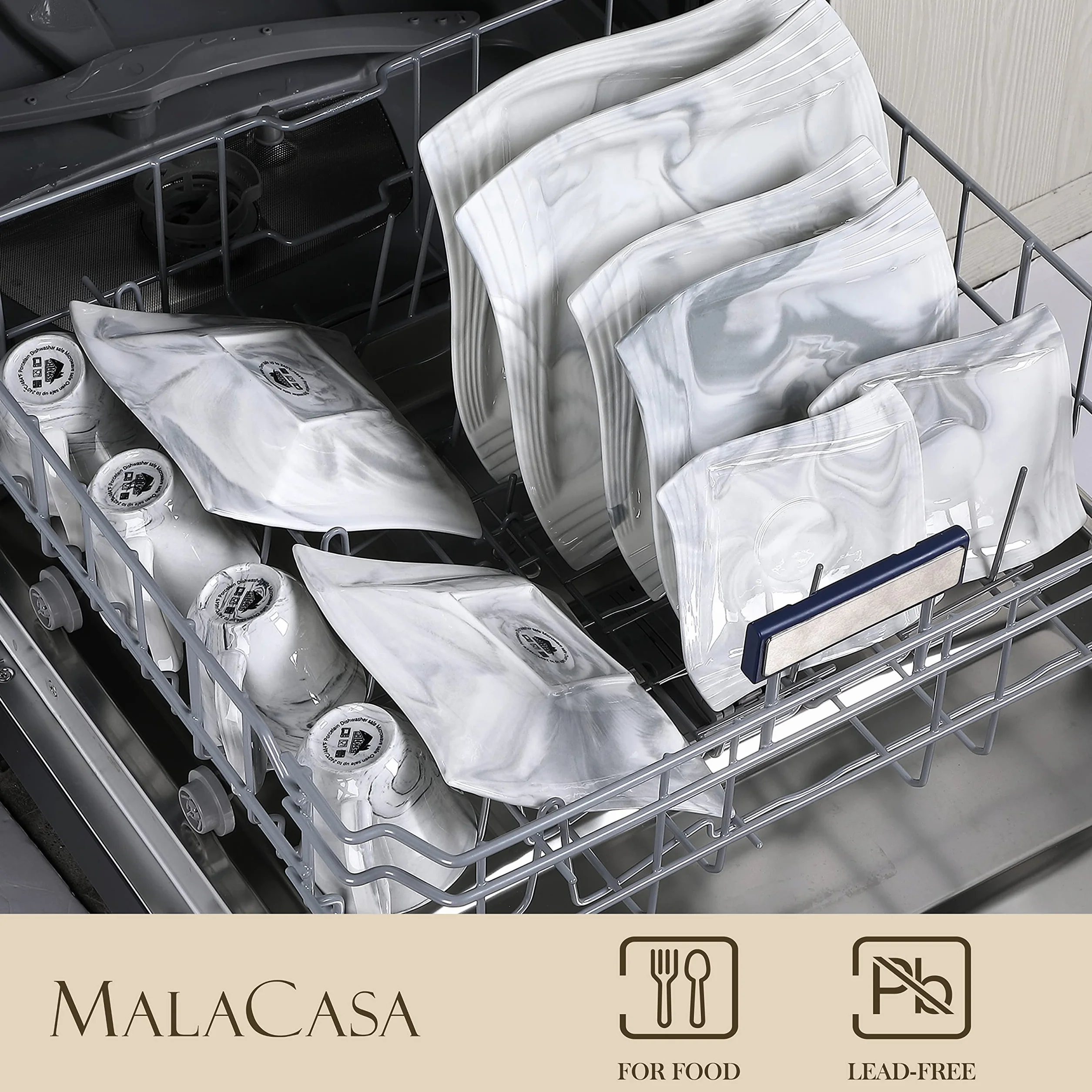 MALCASA Amparo 3-częściowy zestaw naczyń porcelanowych marmurowy szary dla 6 osób