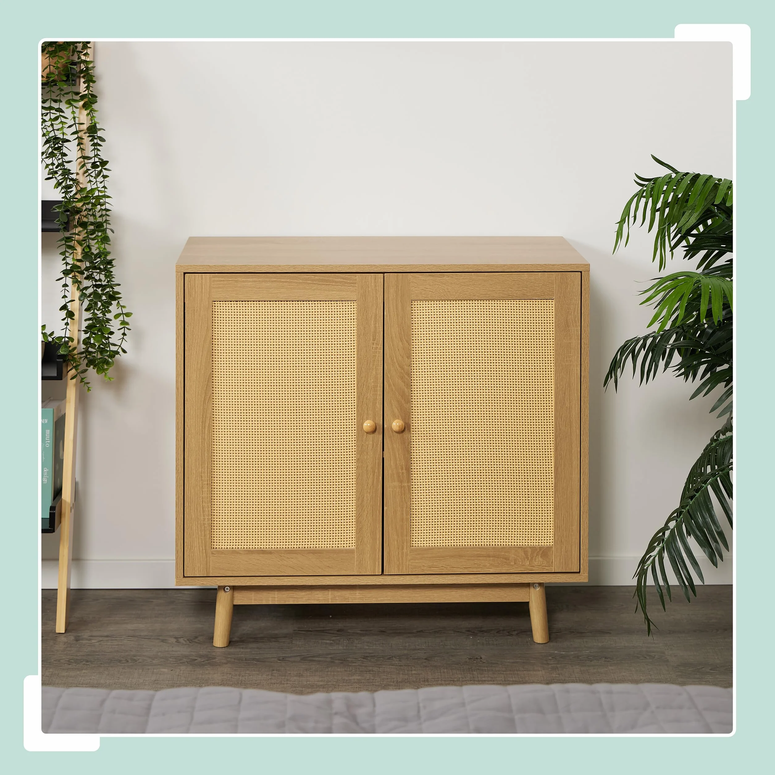 Relaxdays Kredens 2 przegródki rattan i drewno 75x80x40 cm naturalny