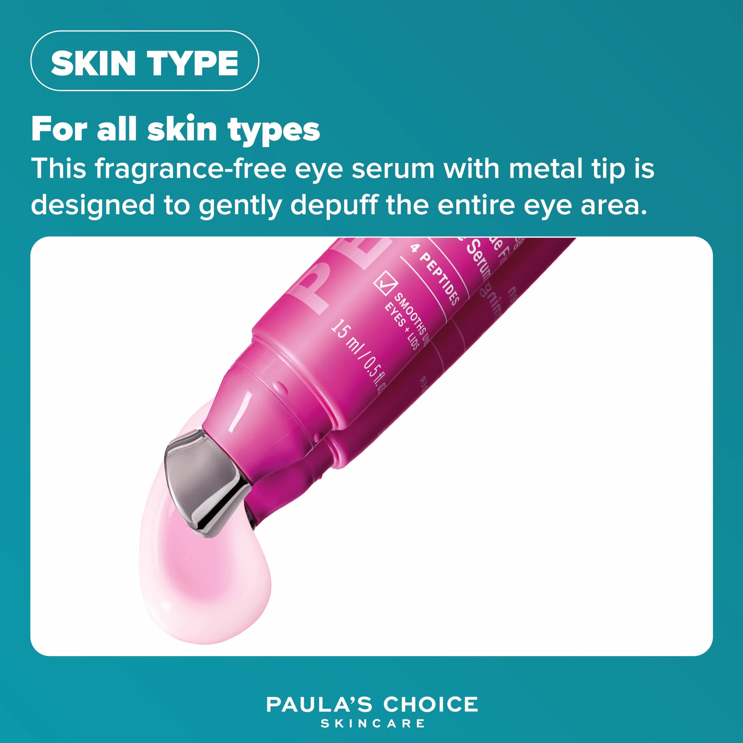 Paula's Choice Pro-Collagen Peptide Serum Pod Oczy - Nawilżający Krem ​Pod Oczy Redukuje Opuchliznę i Ujędrnia – z 4 Peptydami Prokolagenowymi – do Wszystkich Rodzajów Skóry – 15 ml