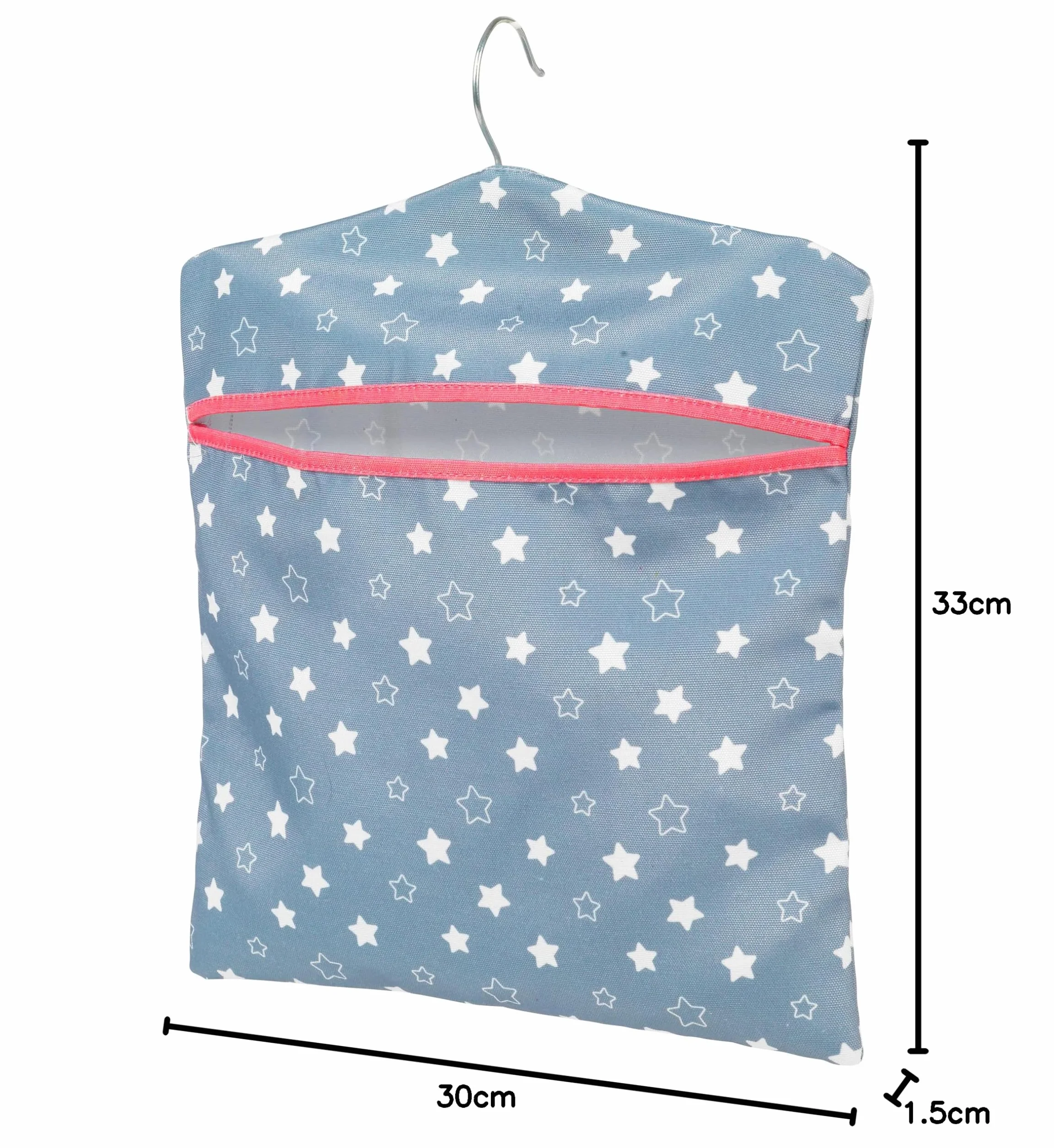 Kleeneze® KL081599EU7 Twinkle & Shine Hang On The Line Peg Bag | Easy Hanging Hook | Holds Up To 50 Pegs | 33 x 30cm | Blue/Pink/White