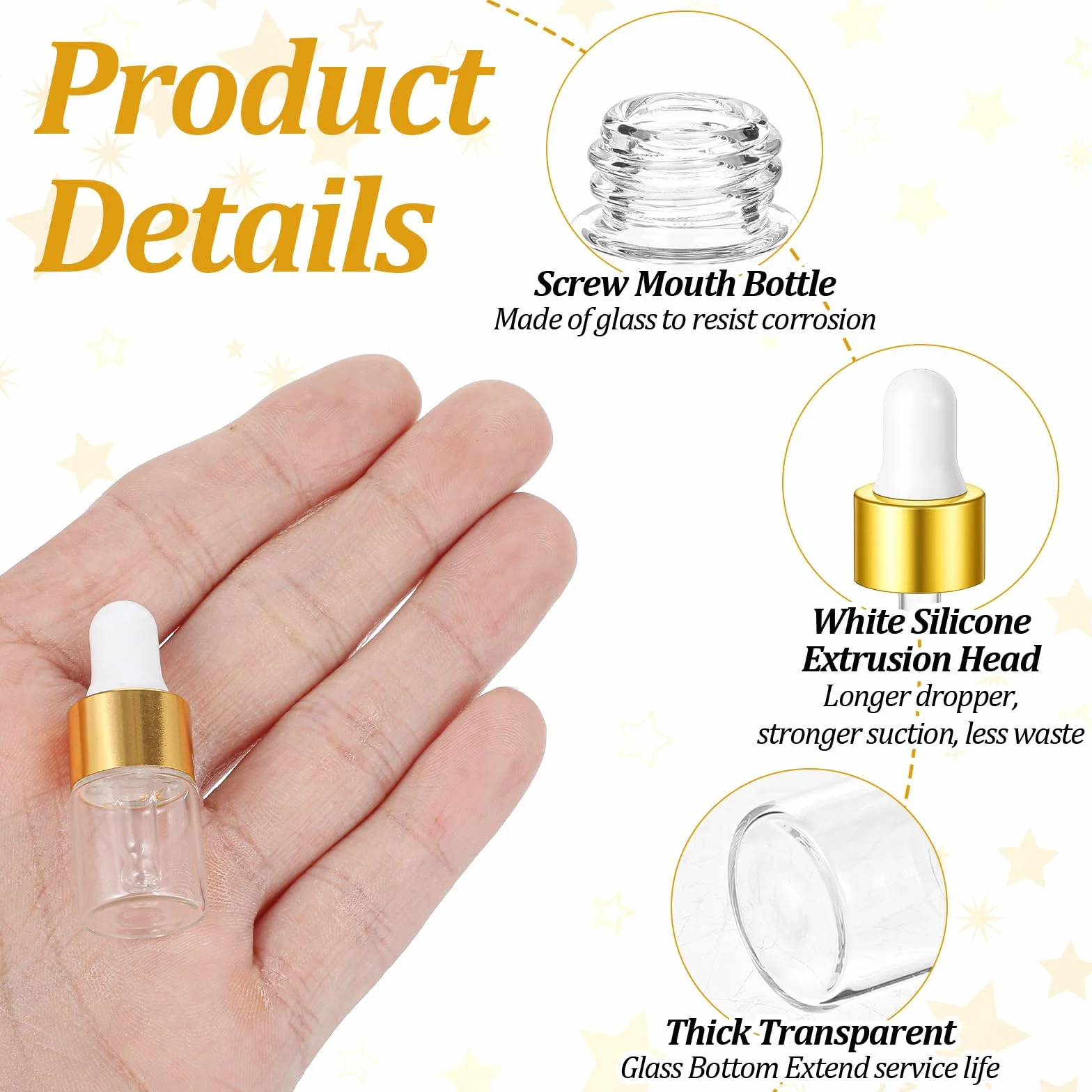 Sibba 20 sztuk mini butelek z pipetą, 2 ml buteleczki na próbki, przezroczyste szklane butelki z pipetą do kroplówki, puste butelki podróżne na olejki eteryczne, olejki do skórek paznokci, perfumy