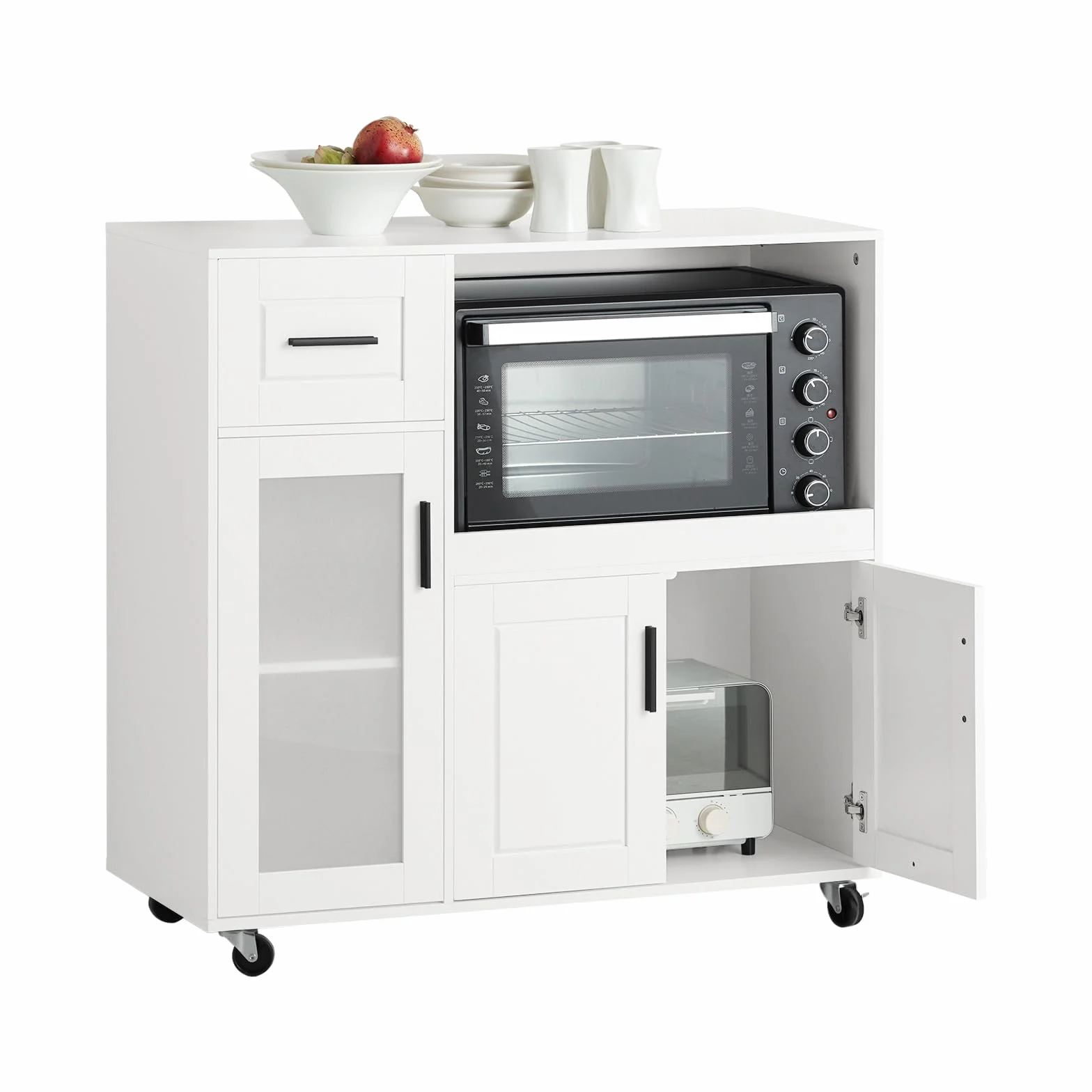 SoBuy FSB78-W Szafka Kuchenna Wózek kuchenny Kredens na Kółkach Komoda do przechowywania Regał Półka Stolik Mikrofalowa Biały 40 x 88.5 x 89 cm
