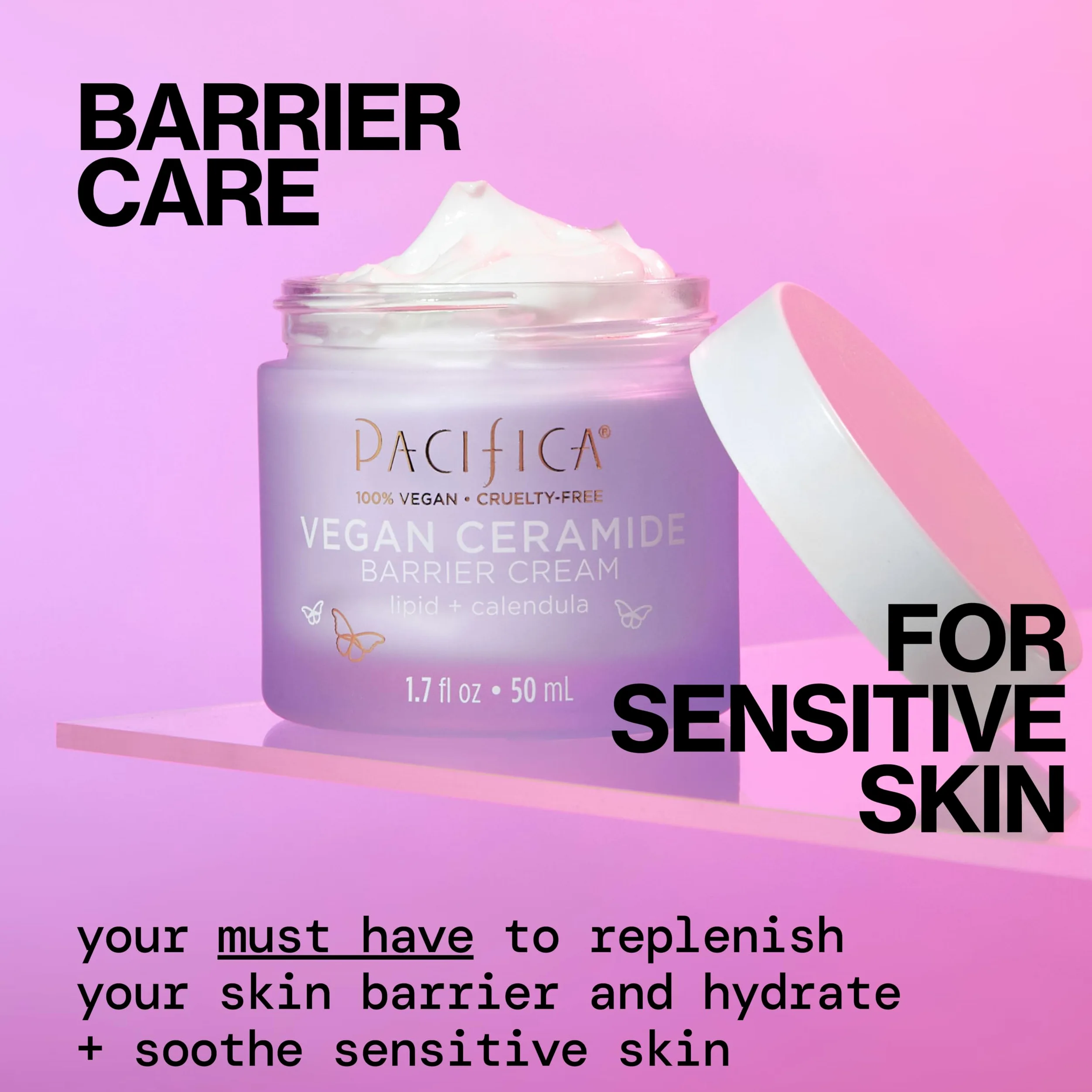 Pacifica Beauty Ceramide Barrier Repair Daily Face Moisturizing Cream, Ecezma Association Approved, bezpieczny dla skóry wrażliwej, bezzapachowy, w 100% wegański + bez Cruelty Free, 4,5 ml