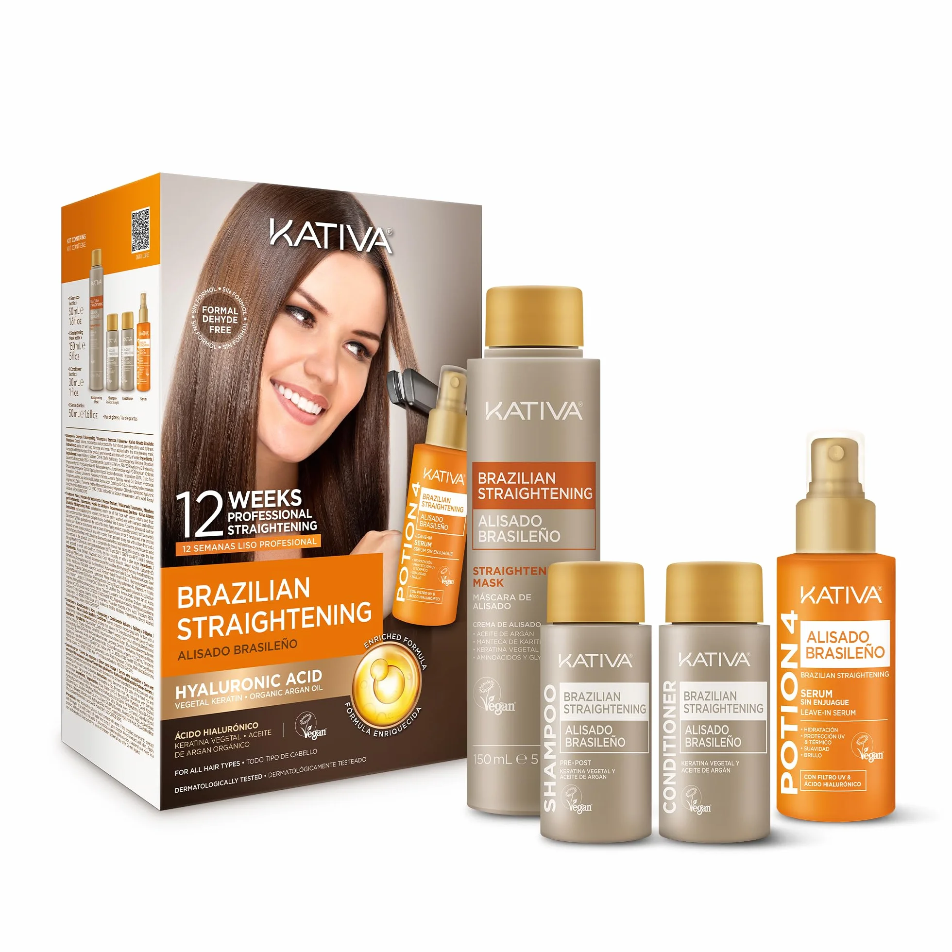 KATIVA Premium Brazylijskie Prostowanie Włosów | Nowa Formuła z Kwasem Hialuronowym | Serum Bez Spłukiwania | Do 12 Tygodni Gładkich Włosów | Wegańskie & Cruelty-Free