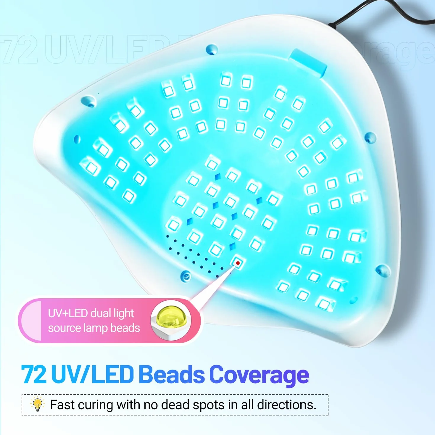 JODSONE Lampa UV LED do paznokci 320 W, suszarka do paznokci żelowych, żelowa lampa do paznokci z 72 lekkimi koralikami, lampa LED do paznokci żelowych z automatycznym czujnikiem i 4 timerami