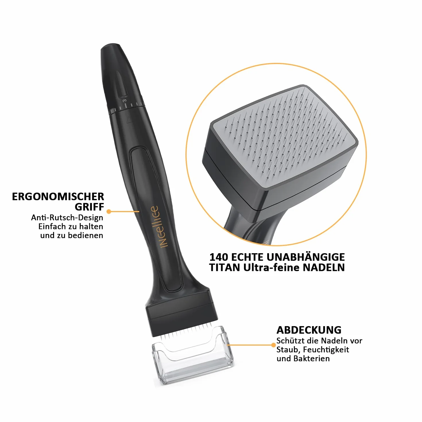 Derma Stamp, mikroneedling Dermastamp, stempel Derma ze 140 tytanowymi prawdziwymi igłami, Pro Microneedling Stamp do włosów, brody, twarzy i ciała, alternatywa dla Derma Roller i Derma Pen - czarny
